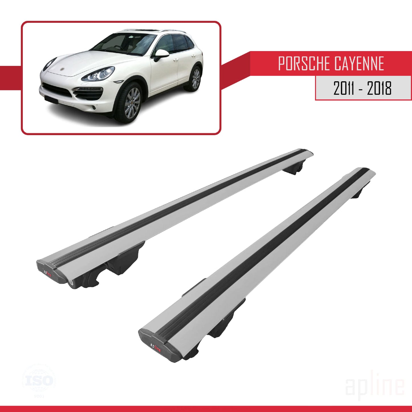 Compatible with Porsche Cayenne 2 (92A) 2011-2018 HOOK Model Car Roof Rack Cross Bar Grey Aluminium 2 Bars