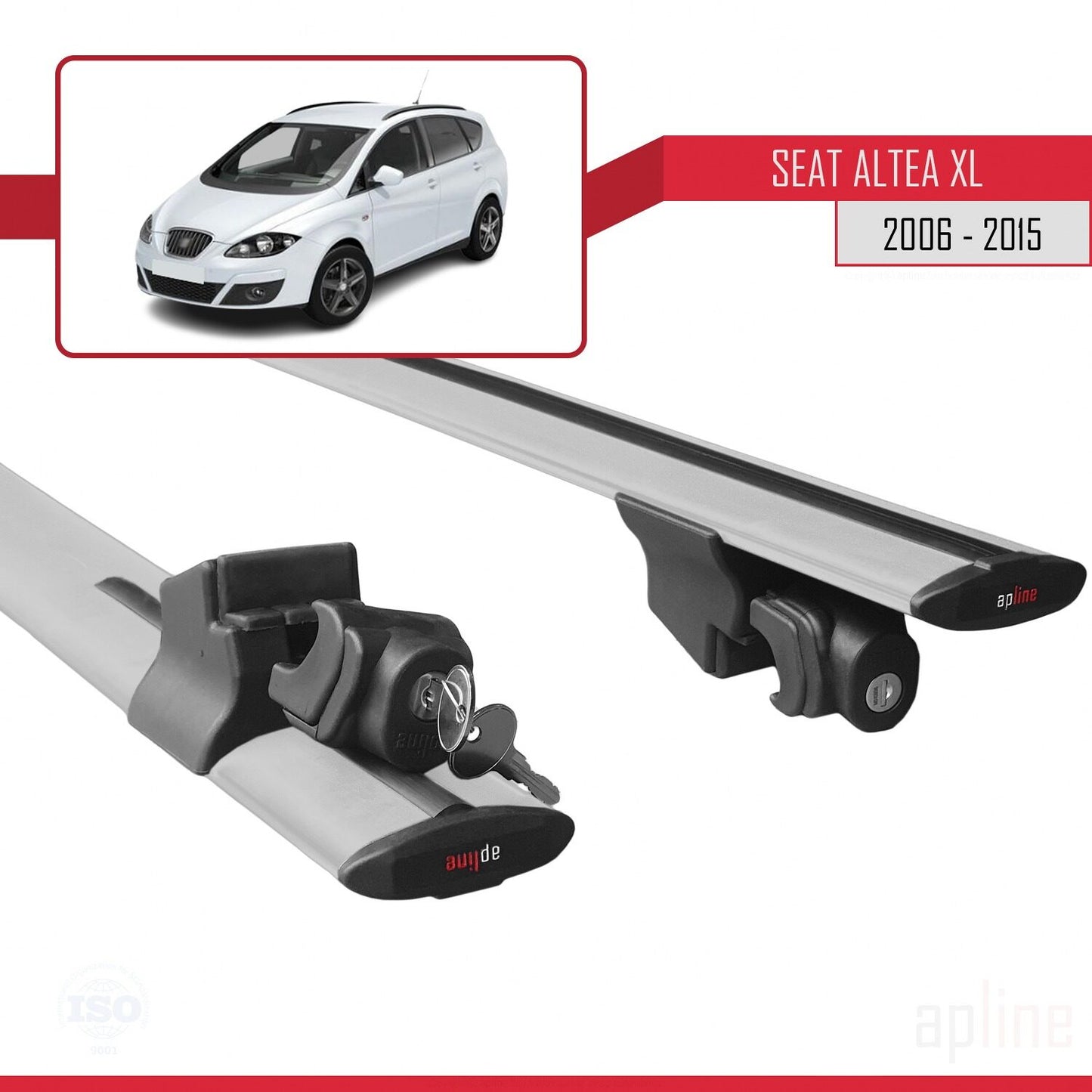 Compatible with Seat Altea XL 2006-2015 HOOK Model Car Roof Rack Cross Bar Grey Aluminium 2 Bars