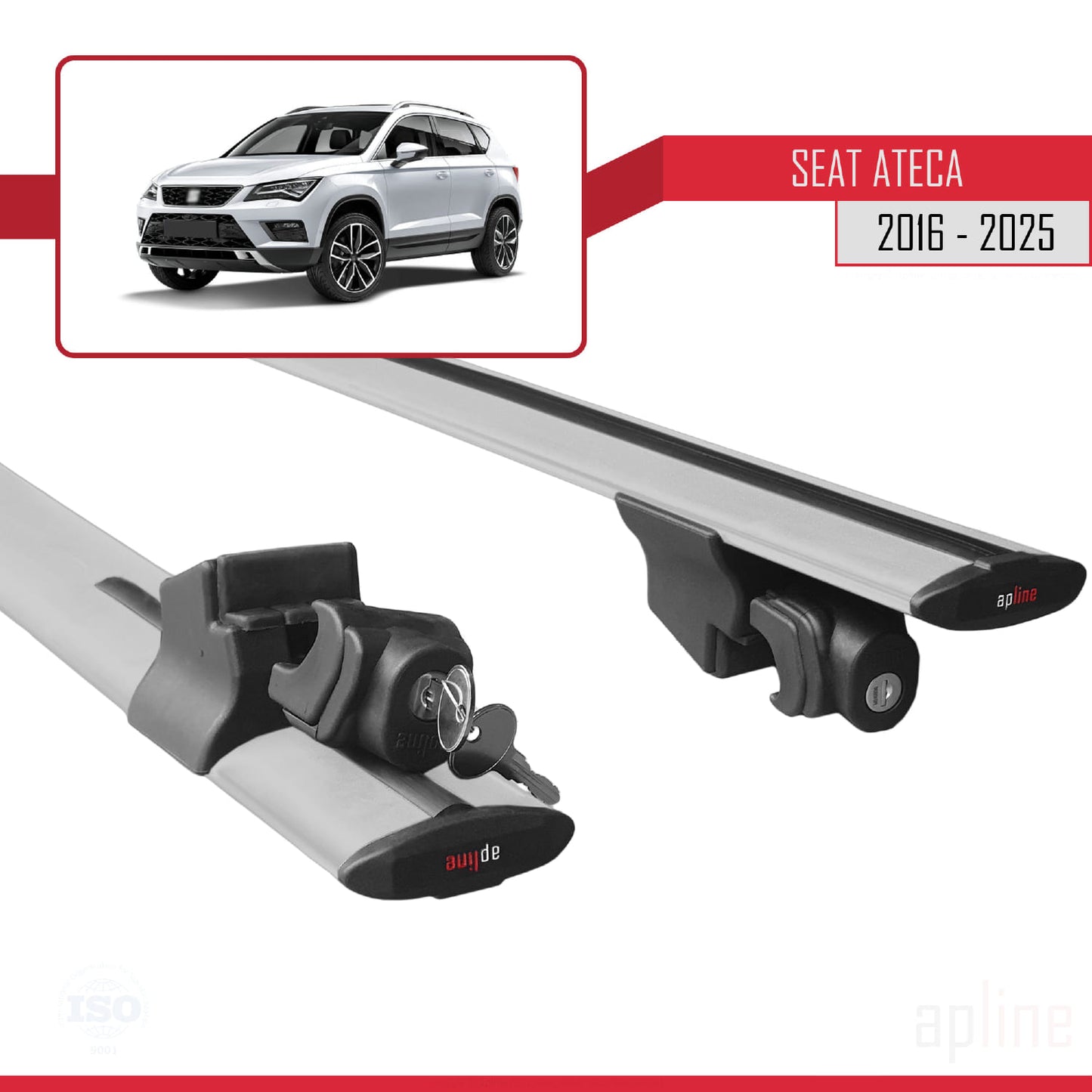 Compatible with Seat Ateca (KH7) 2016-2025 HOOK Model Car Roof Rack Cross Bar Grey Aluminium 2 Bars