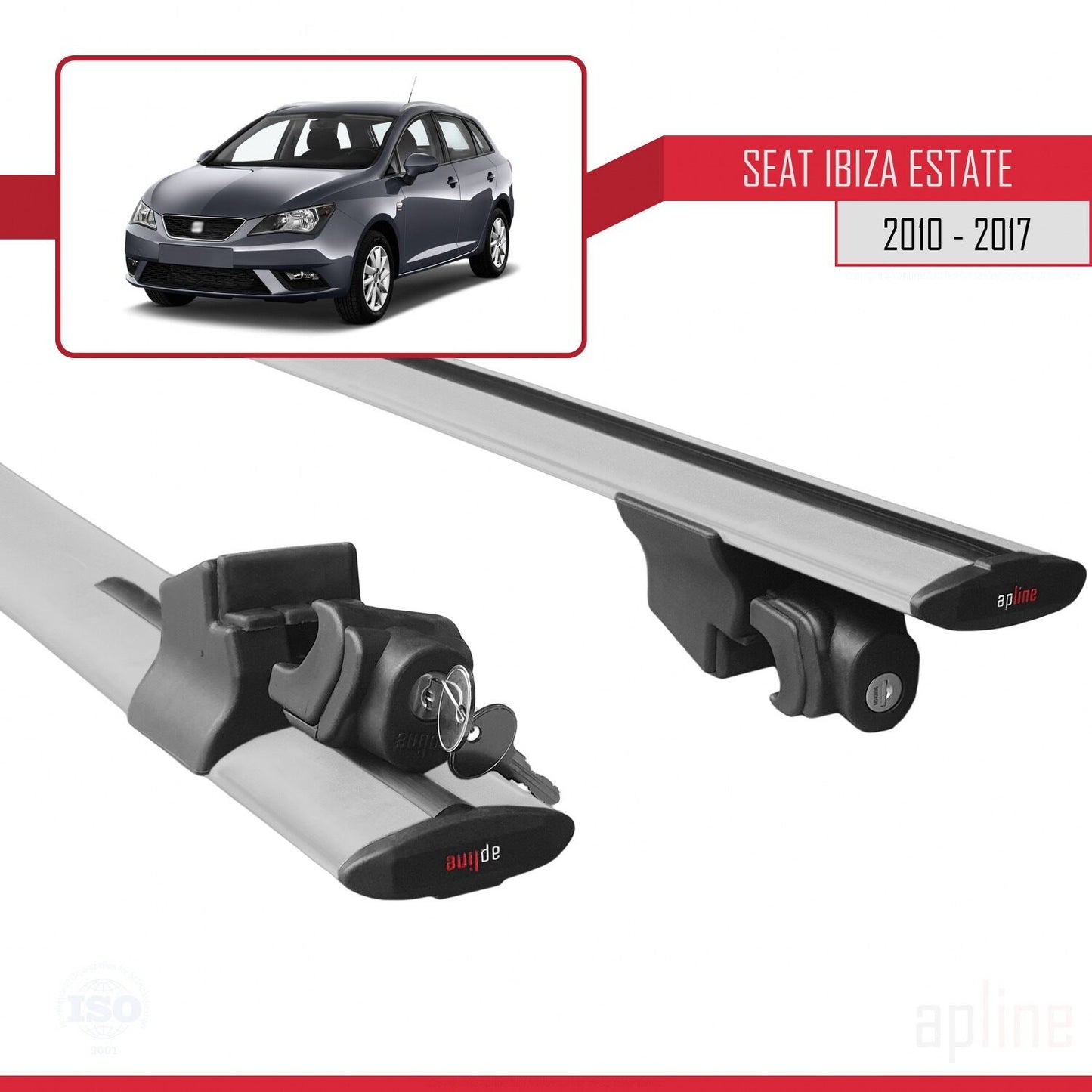 Compatible with Seat Ibiza 4 (6J) ST 2010-2017 HOOK Model Car Roof Rack Cross Bar Grey Aluminium 2 Bars