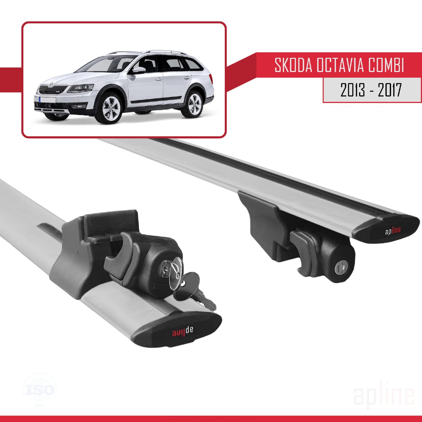 Compatible with Skoda Octavia 3 (5E) SW Pre-Facelift 2013-2017 HOOK Model Car Roof Rack Cross Bar Grey Aluminium 2 Bars