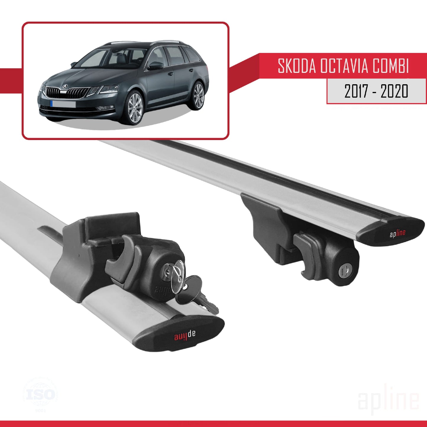 Compatible with Skoda Octavia 3 (5E) SW Post-Facelift 2017-2020 HOOK Model Car Roof Rack Cross Bar Grey Aluminium 2 Bars
