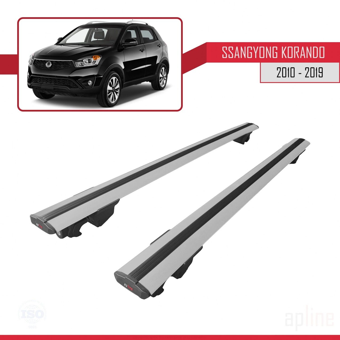 Compatible with Ssangyong Korando 3 (C200) 2010-2019 HOOK Model Car Roof Rack Cross Bar Grey Aluminium 2 Bars