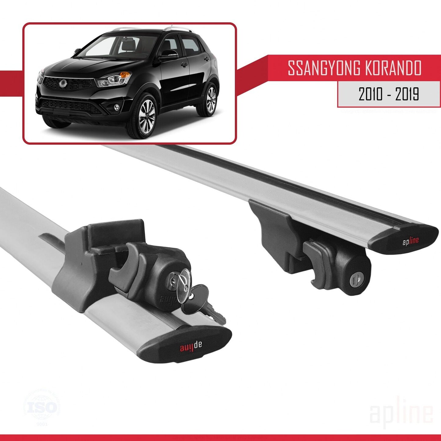 Compatible with Ssangyong Korando 3 (C200) 2010-2019 HOOK Model Car Roof Rack Cross Bar Grey Aluminium 2 Bars
