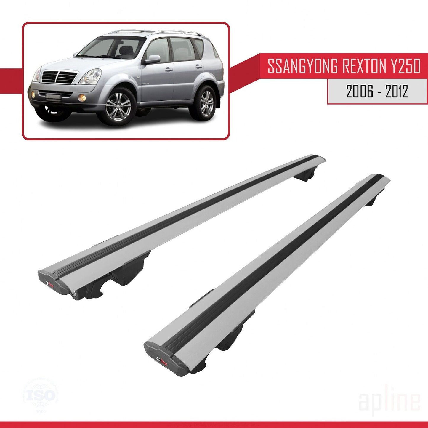 Compatible with Ssangyong Rexton (Y250) 2006-2012 HOOK Model Car Roof Rack Cross Bar Grey Aluminium 2 Bars