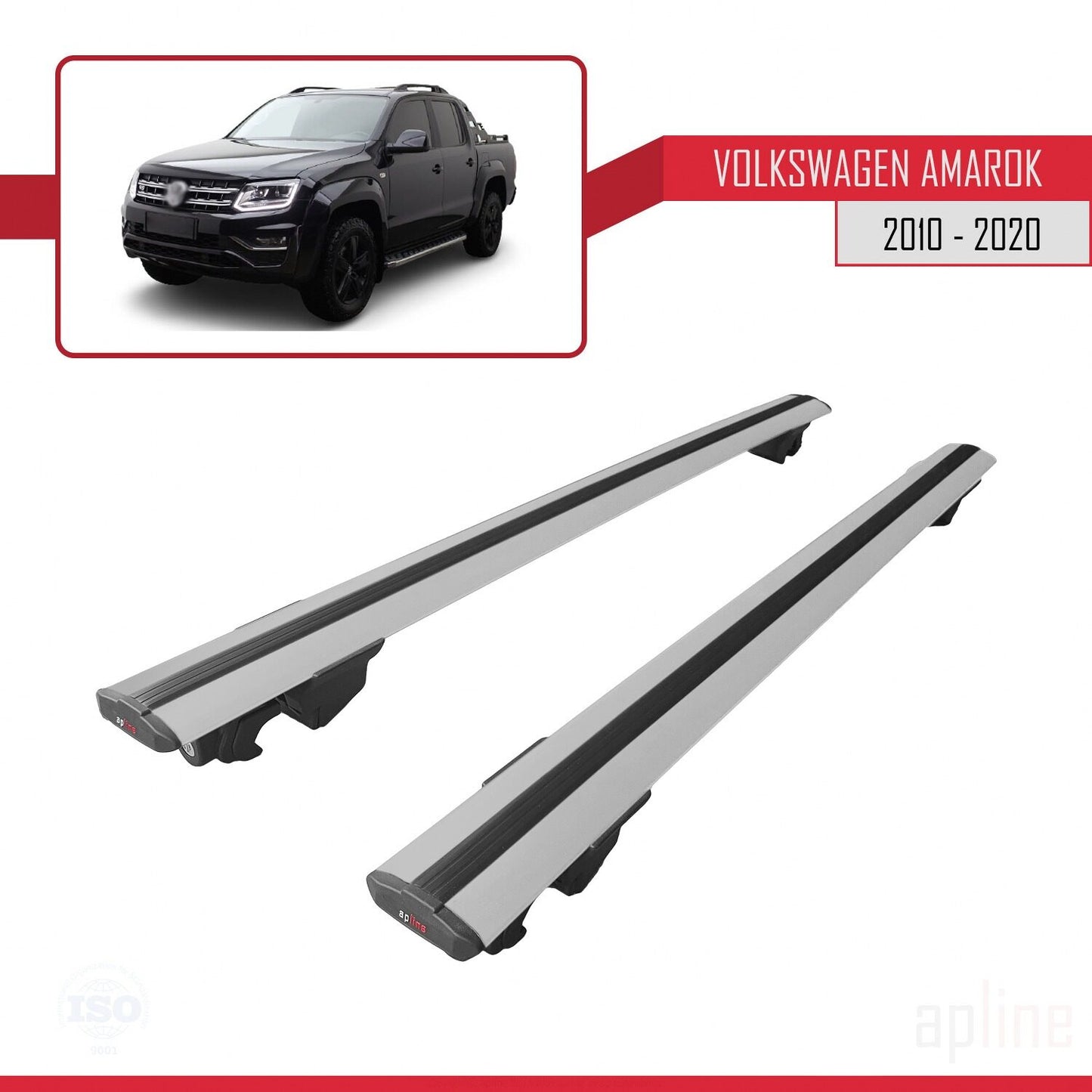 Compatible with Volkswagen Amarok (2F) 2010-2020 HOOK Model Car Roof Rack Cross Bar Grey Aluminium 2 Bars
