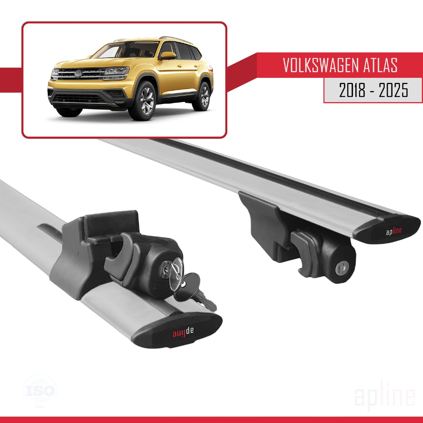 Compatible with Volkswagen Atlas (CA1) 2018-2025 HOOK Model Car Roof Rack Cross Bar Grey Aluminium 2 Bars