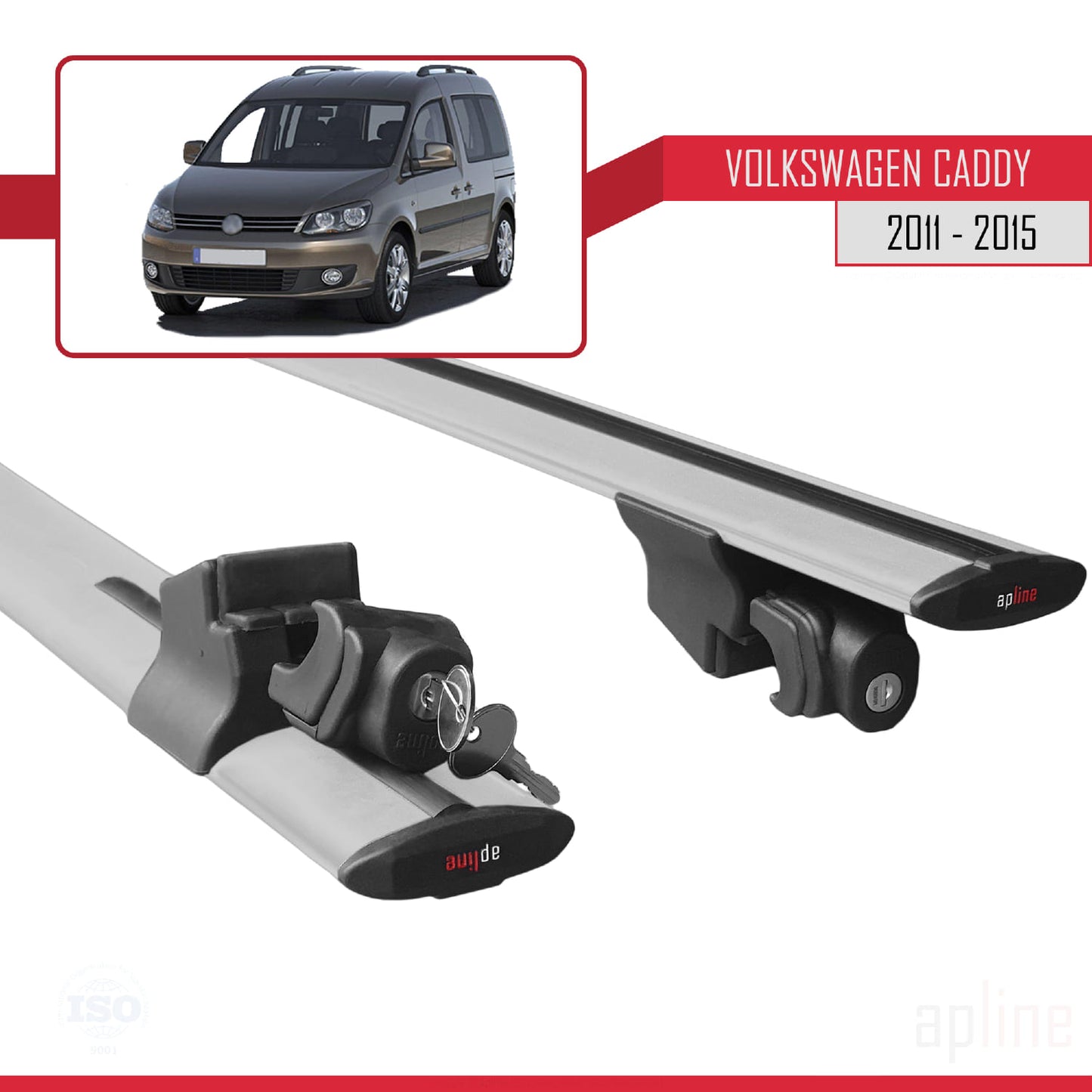 Compatible with Volkswagen Caddy 3 (2K) 2011-2015 HOOK Model Car Roof Rack Cross Bar Grey Aluminium 2 Bars