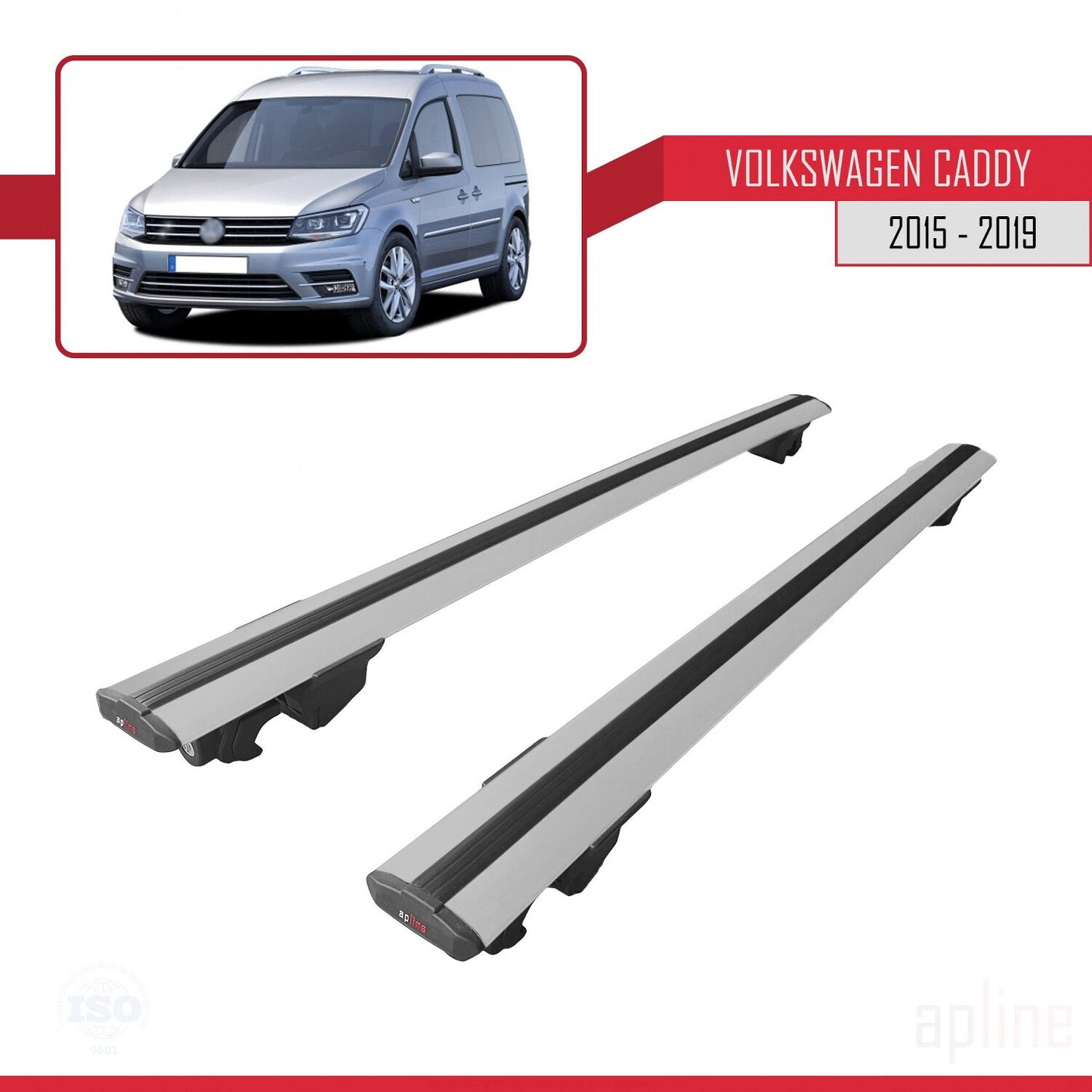 Compatible with Volkswagen Caddy 3 (SA) 2015-2019 HOOK Model Car Roof Rack Cross Bar Grey Aluminium 2 Bars