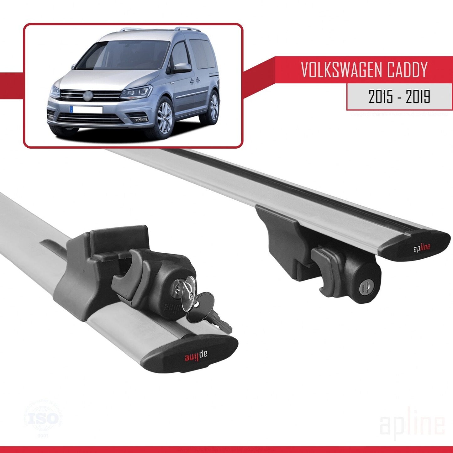 Compatible with Volkswagen Caddy 3 (SA) 2015-2019 HOOK Model Car Roof Rack Cross Bar Grey Aluminium 2 Bars
