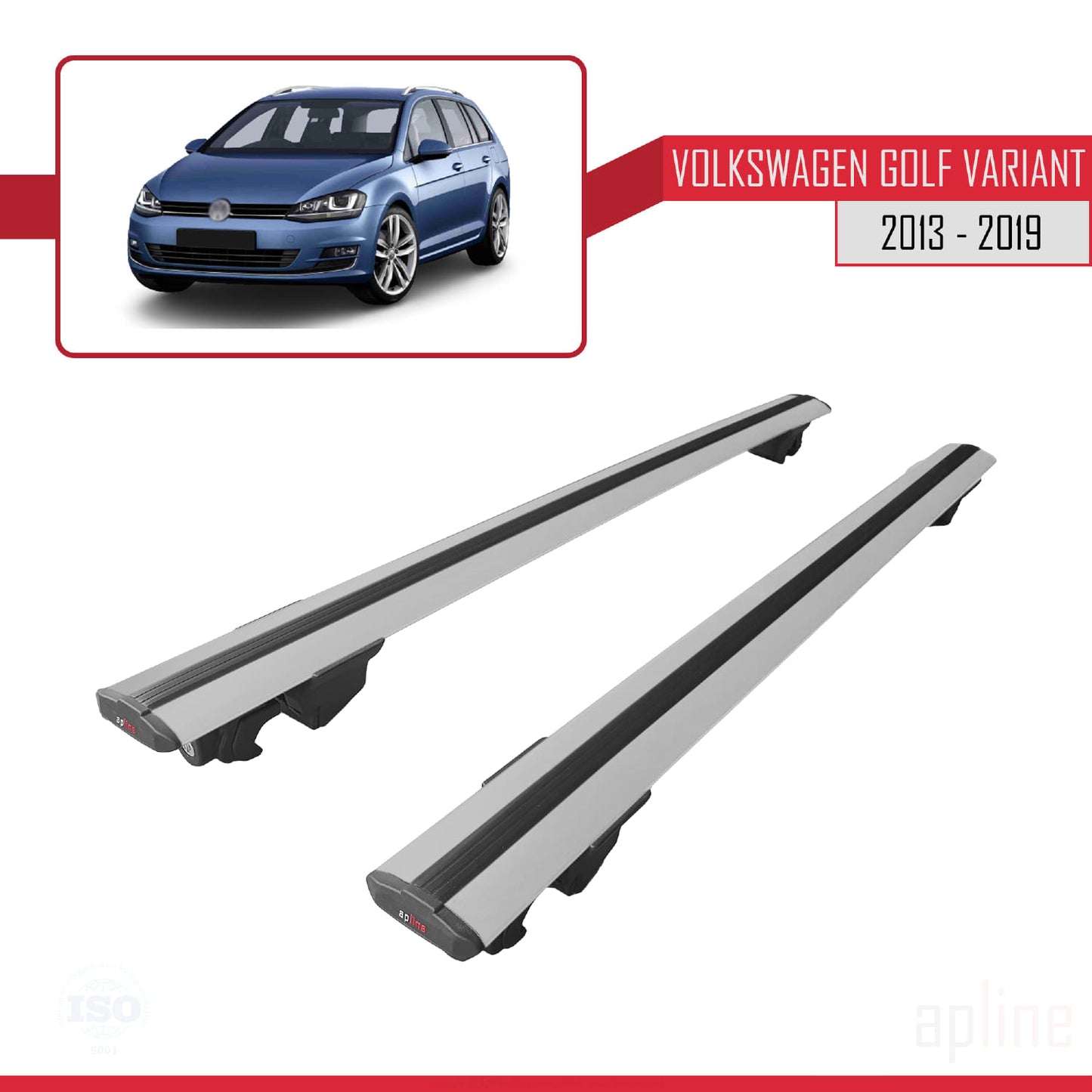 Compatible with Volkswagen Golf 7 (5G) Variant 2013-2019 HOOK Model Car Roof Rack Cross Bar Grey Aluminium 2 Bars
