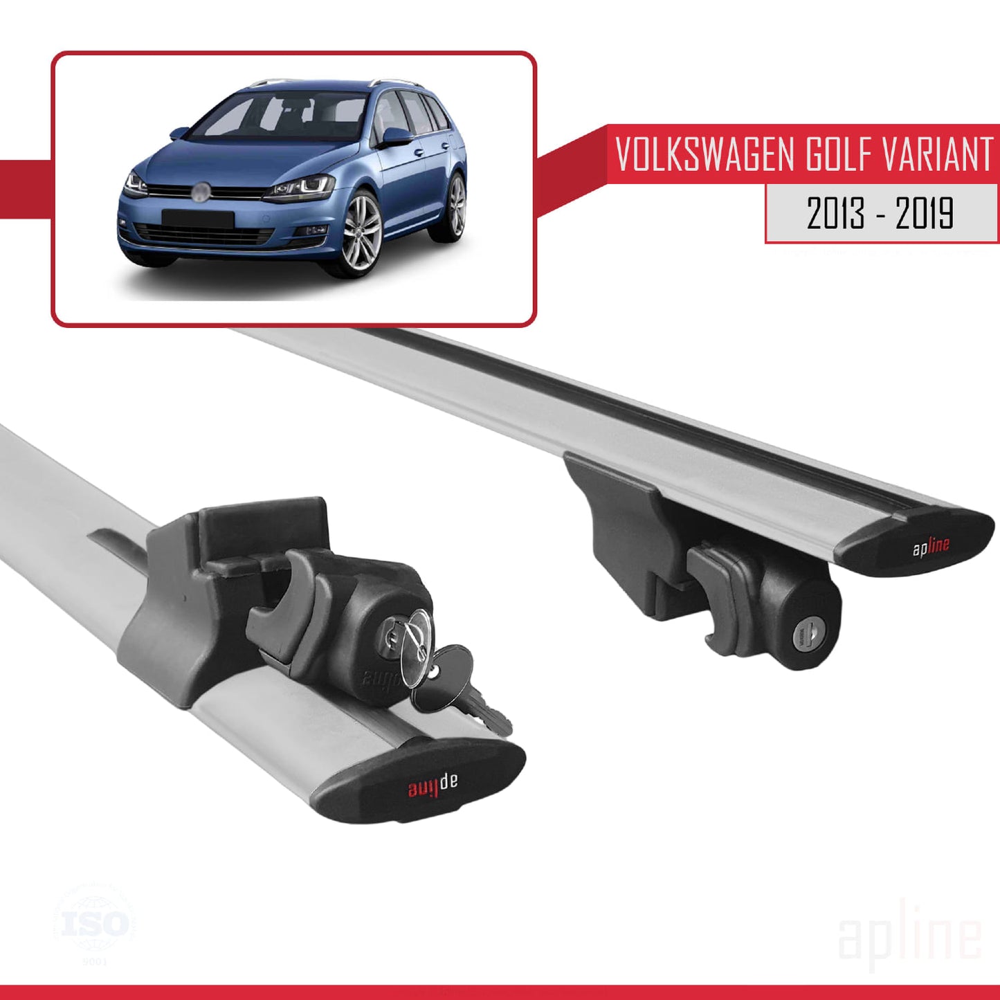 Compatible with Volkswagen Golf 7 (5G) Variant 2013-2019 HOOK Model Car Roof Rack Cross Bar Grey Aluminium 2 Bars