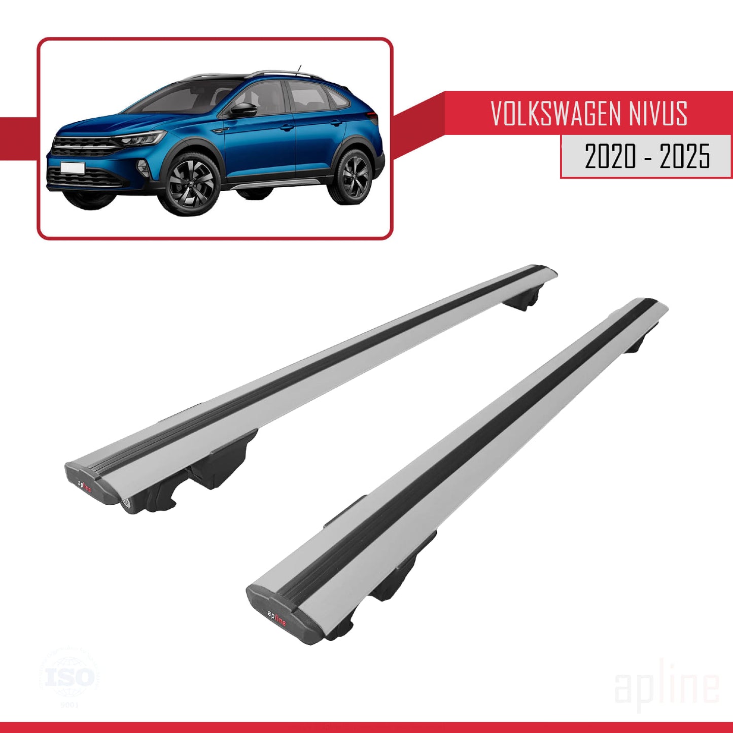 Compatible with Volkswagen Nivus (CS1) 2021-2025 HOOK Model Car Roof Rack Cross Bar Grey Aluminium 2 Bars