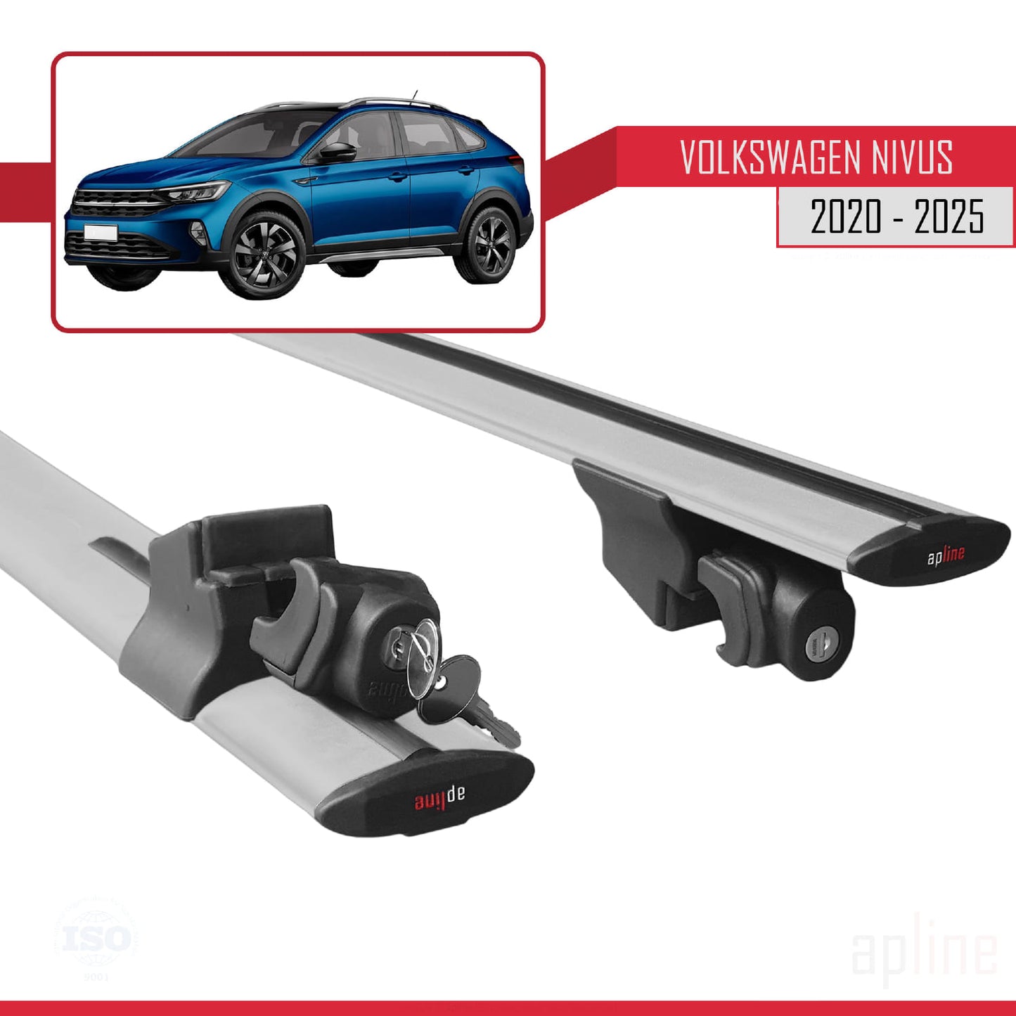 Compatible with Volkswagen Nivus (CS1) 2021-2025 HOOK Model Car Roof Rack Cross Bar Grey Aluminium 2 Bars