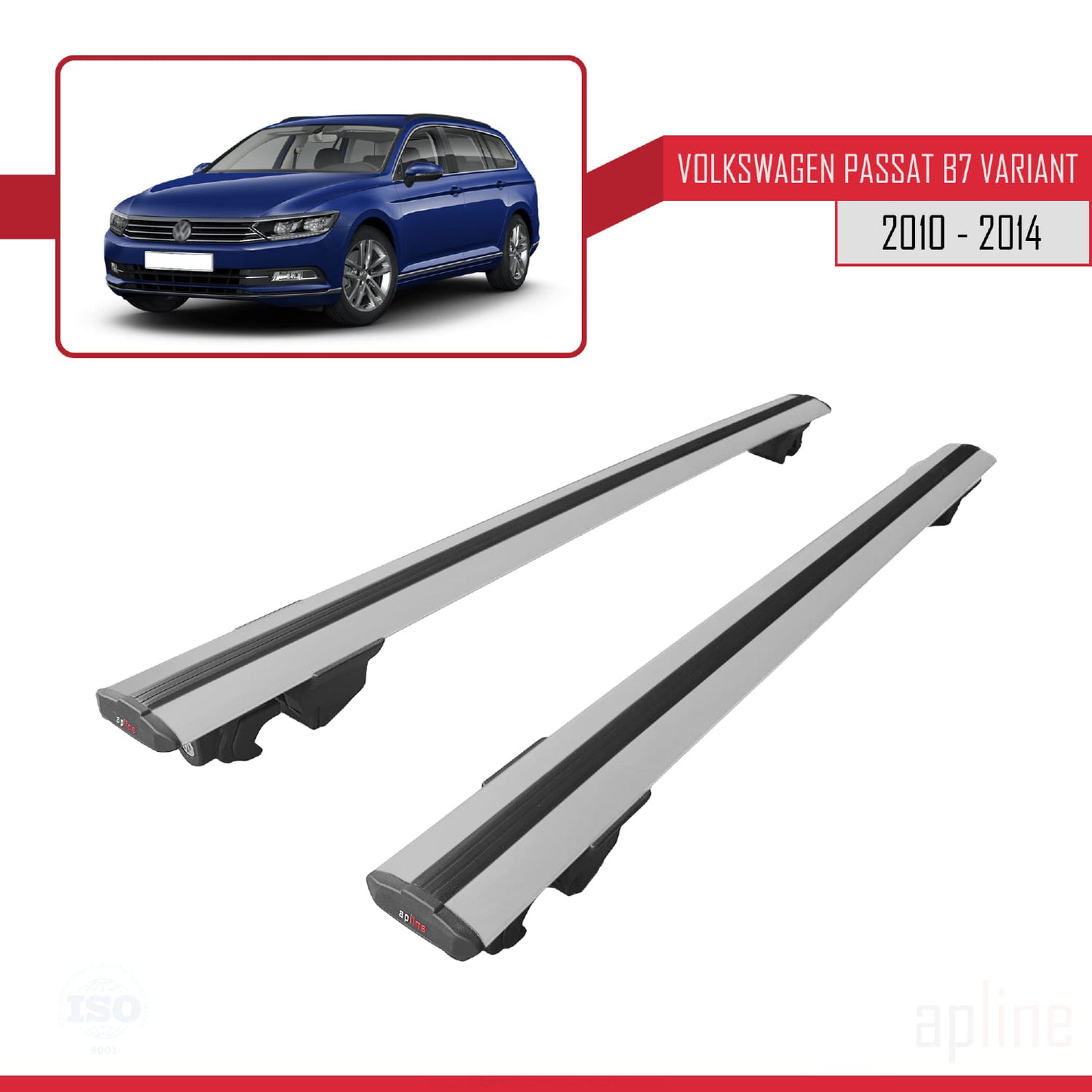 Compatible with Volkswagen Passat B7 (3C) Variant 2010-2014 HOOK Model Car Roof Rack Cross Bar Grey Aluminium 2 Bars