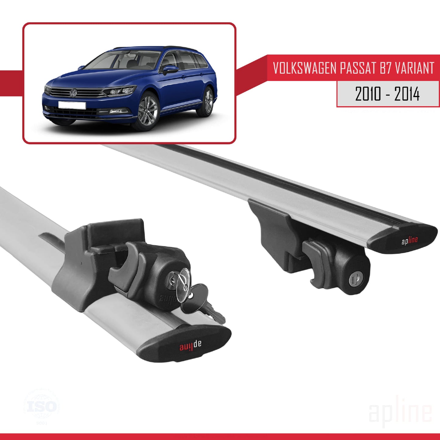 Compatible with Volkswagen Passat B7 (3C) Variant 2010-2014 HOOK Model Car Roof Rack Cross Bar Grey Aluminium 2 Bars