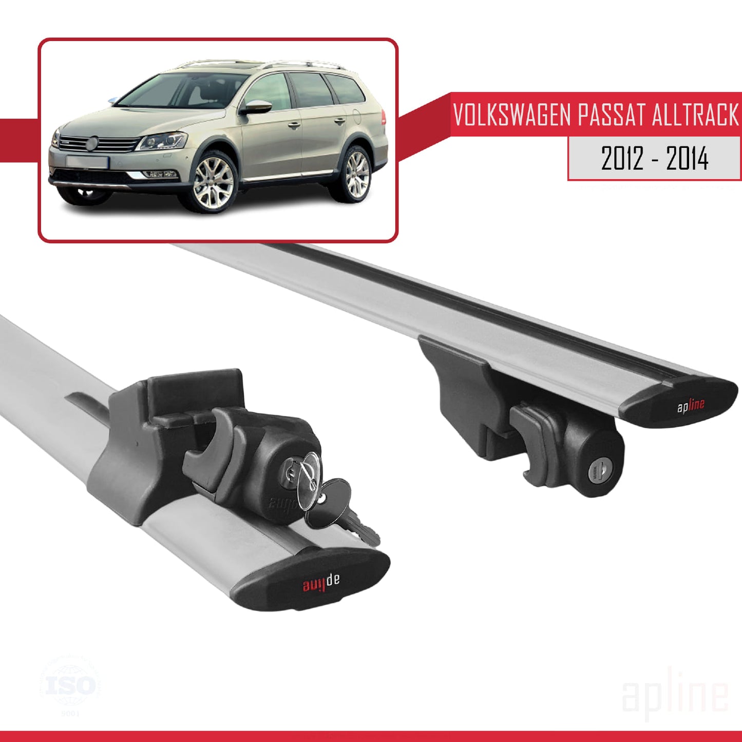 Compatible with Volkswagen Passat B7 (3C) Alltrack 2012-2014 HOOK Model Car Roof Rack Cross Bar Grey Aluminium 2 Bars