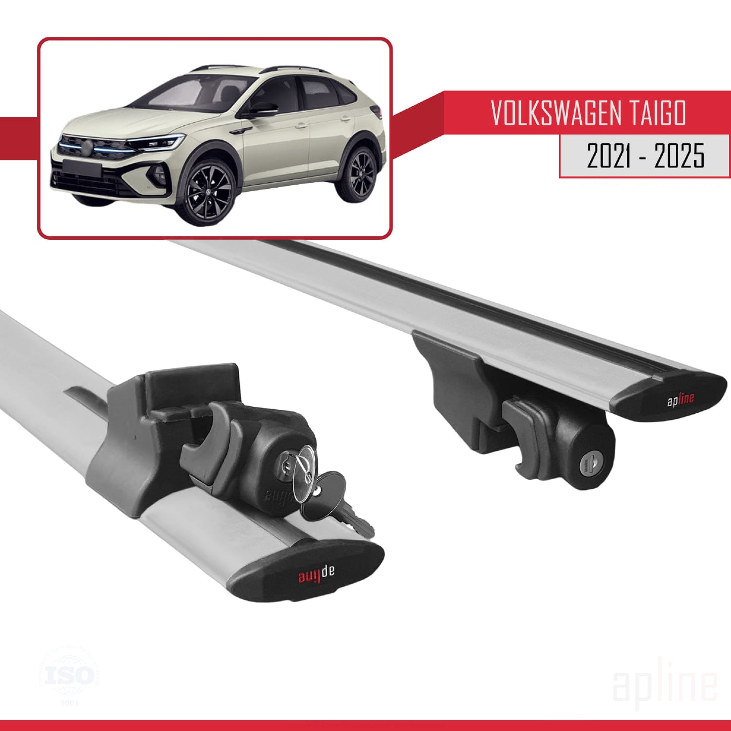 Compatible with Volkswagen Taigo (CS1) 2021-2025 HOOK Model Car Roof Rack Cross Bar Grey Aluminium 2 Bars