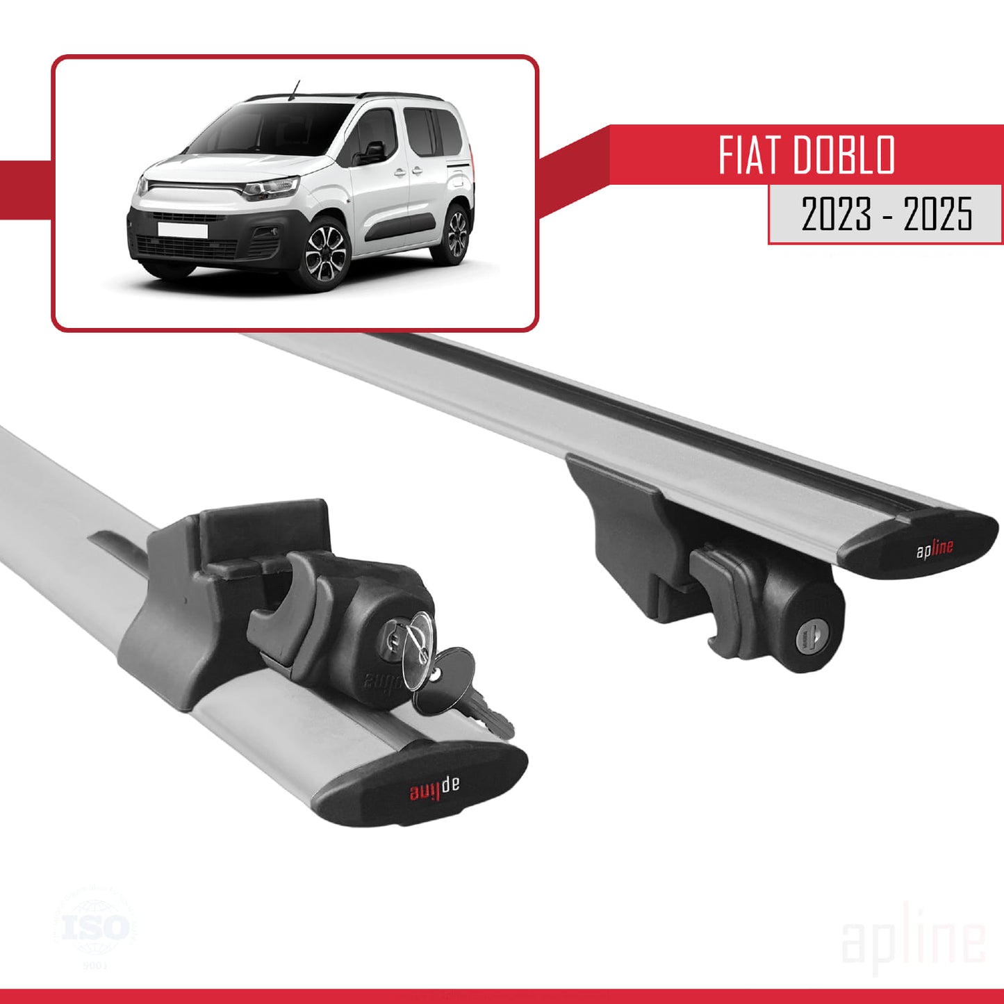 Compatible with Fiat Doblo 3 2023-2025 HOOK Model Car Roof Rack Cross Bar Grey Aluminium 2 Bars