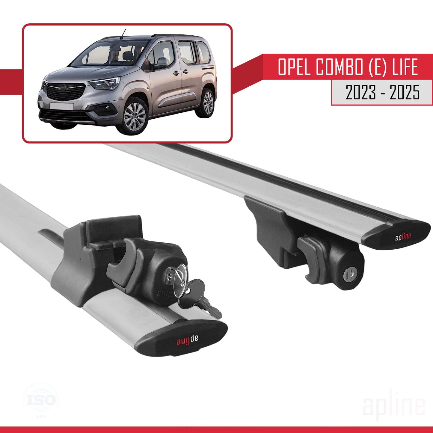 Compatible with Opel Combo E Life 2023-2025 HOOK Model Car Roof Rack Cross Bar Grey Aluminium 2 Bars