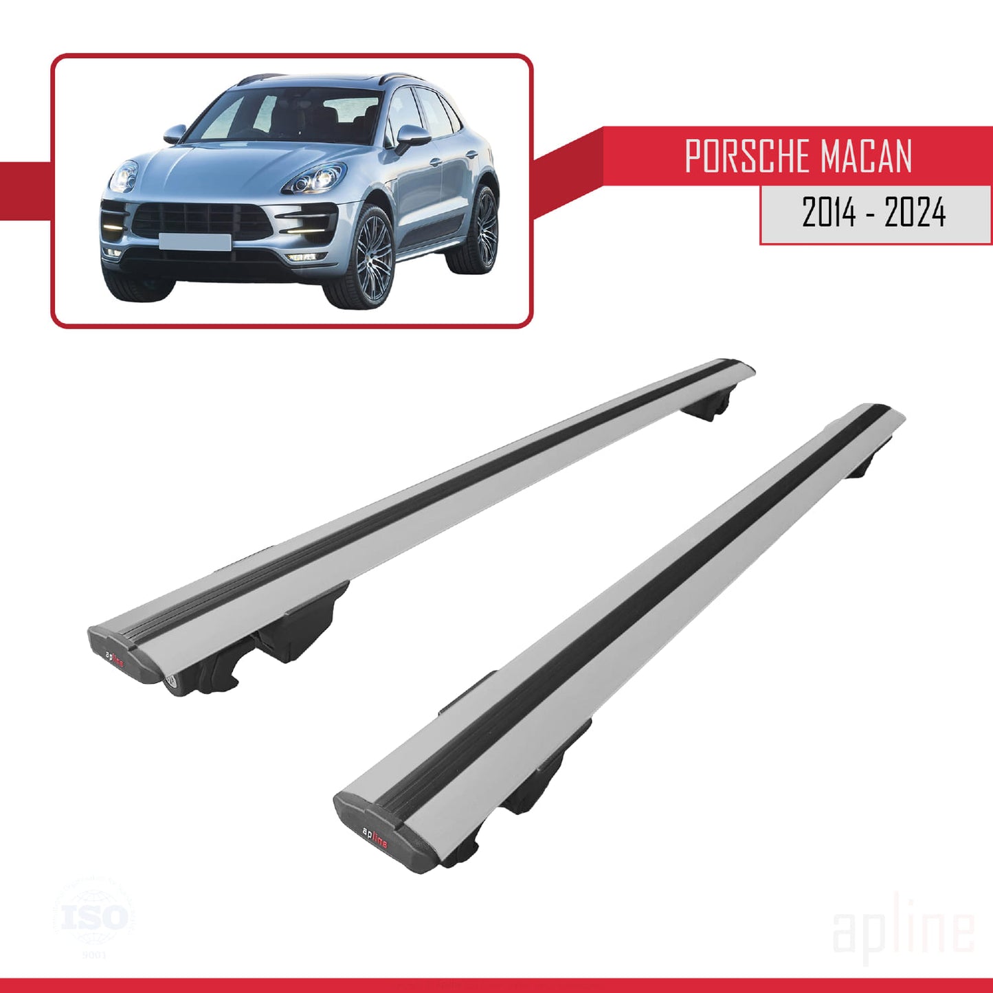 Compatible with Porsche Macan (95B) 2014-2024 HOOK Model Car Roof Rack Cross Bar Grey Aluminium 2 Bars