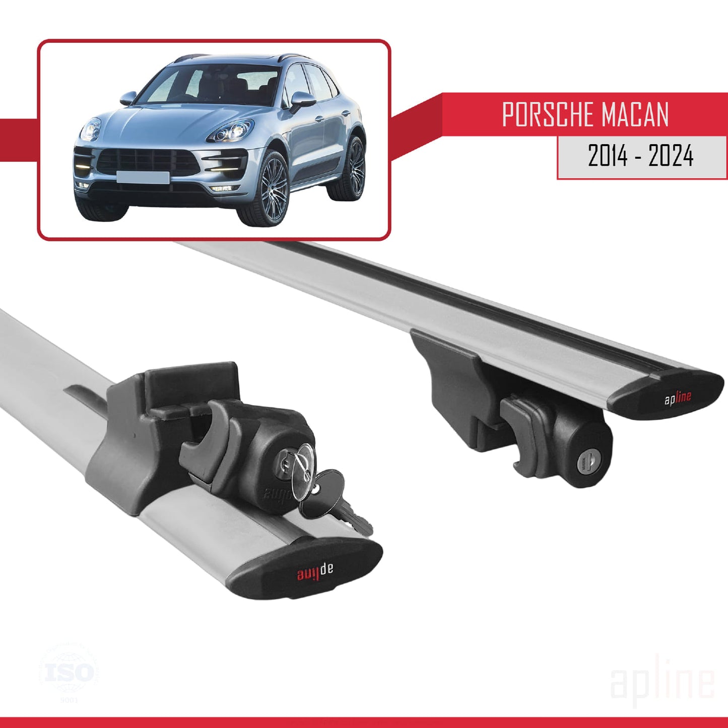 Compatible with Porsche Macan (95B) 2014-2024 HOOK Model Car Roof Rack Cross Bar Grey Aluminium 2 Bars