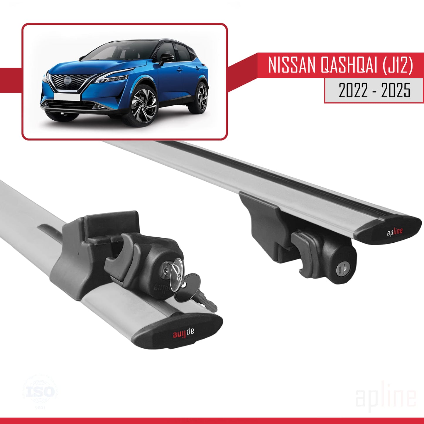 Compatible with Nissan Qashqai 3 (J12) 2022-2025 HOOK Model Car Roof Rack Cross Bar Grey Aluminium 2 Bars