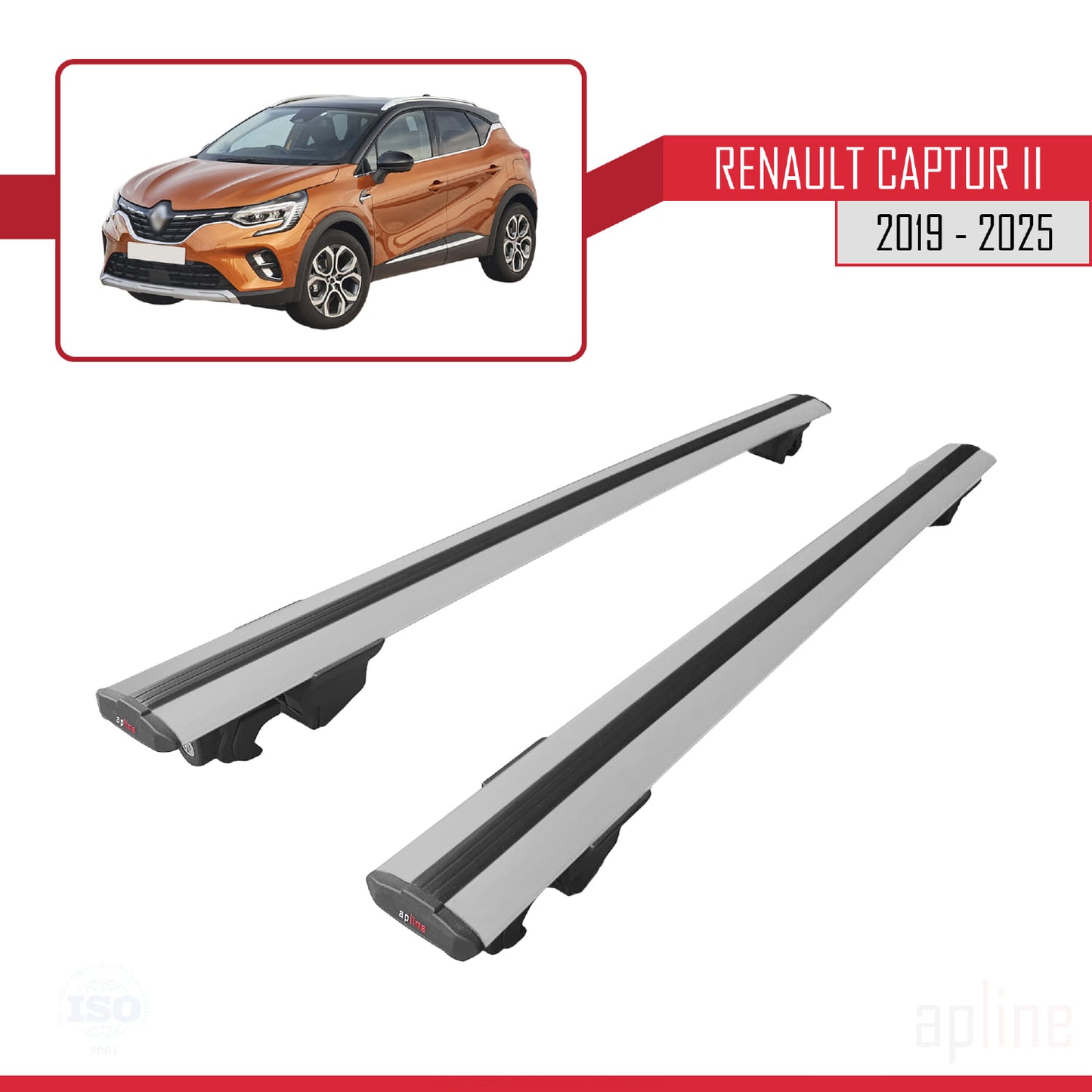 Compatible with Renault Captur 2 2019-2025 HOOK Model Car Roof Rack Cross Bar Grey Aluminium 2 Bars