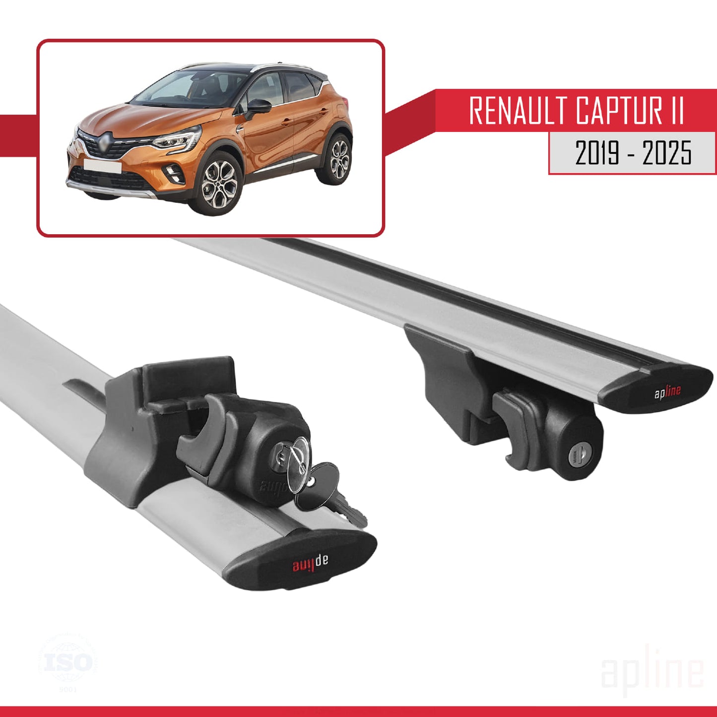Compatible with Renault Captur 2 2019-2025 HOOK Model Car Roof Rack Cross Bar Grey Aluminium 2 Bars