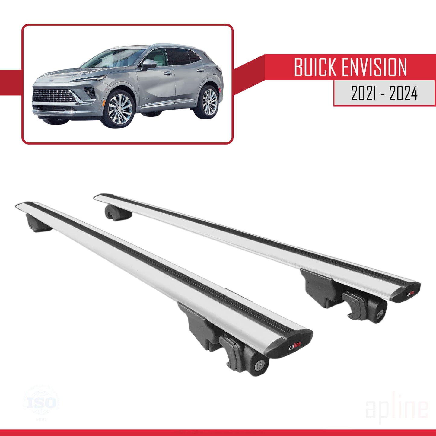 Compatible with Buick Envision 2021-2024 HOOK Model Car Roof Rack Cross Bar Grey Aluminium 2 Bars