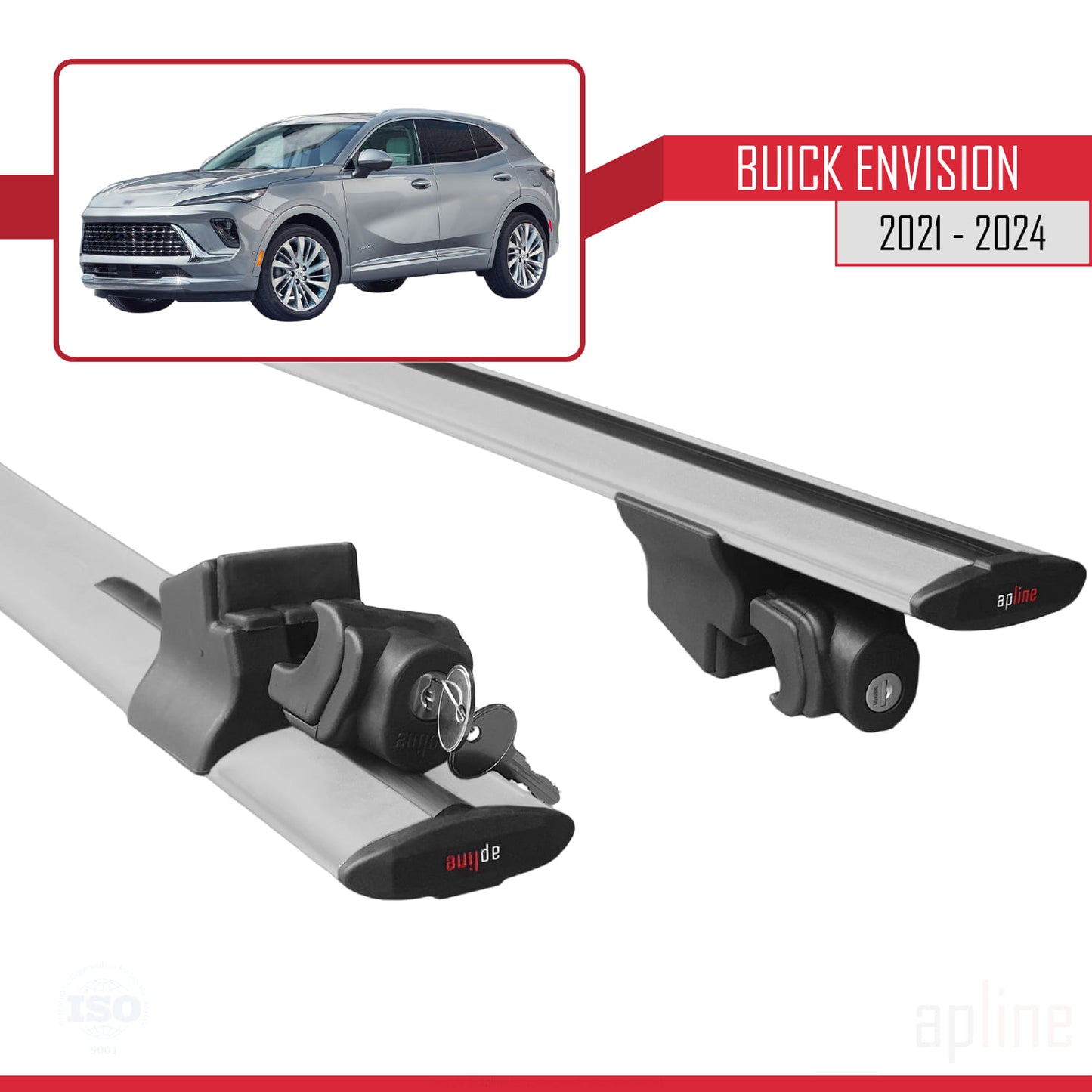 Compatible with Buick Envision 2021-2024 HOOK Model Car Roof Rack Cross Bar Grey Aluminium 2 Bars