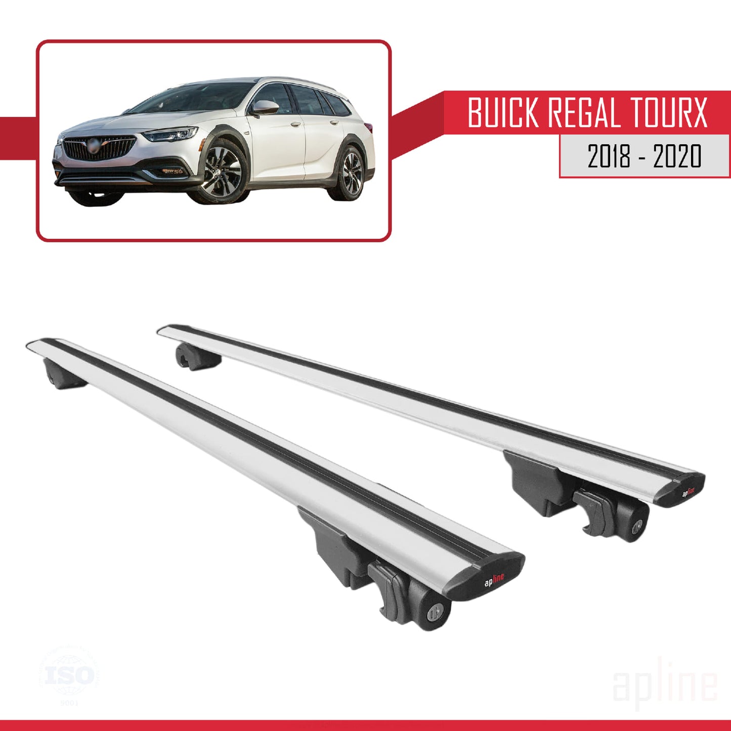 Compatible with Buick Regal TourX 2018-2020 HOOK Model Car Roof Rack Cross Bar Grey Aluminium 2 Bars