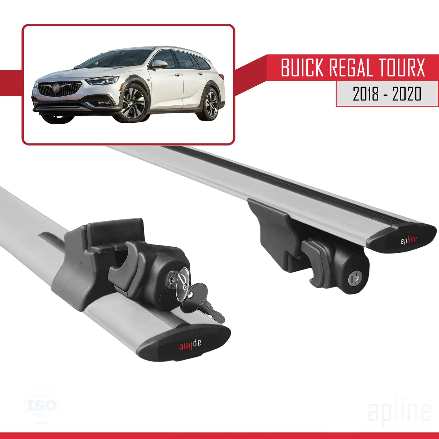 Compatible with Buick Regal TourX 2018-2020 HOOK Model Car Roof Rack Cross Bar Grey Aluminium 2 Bars