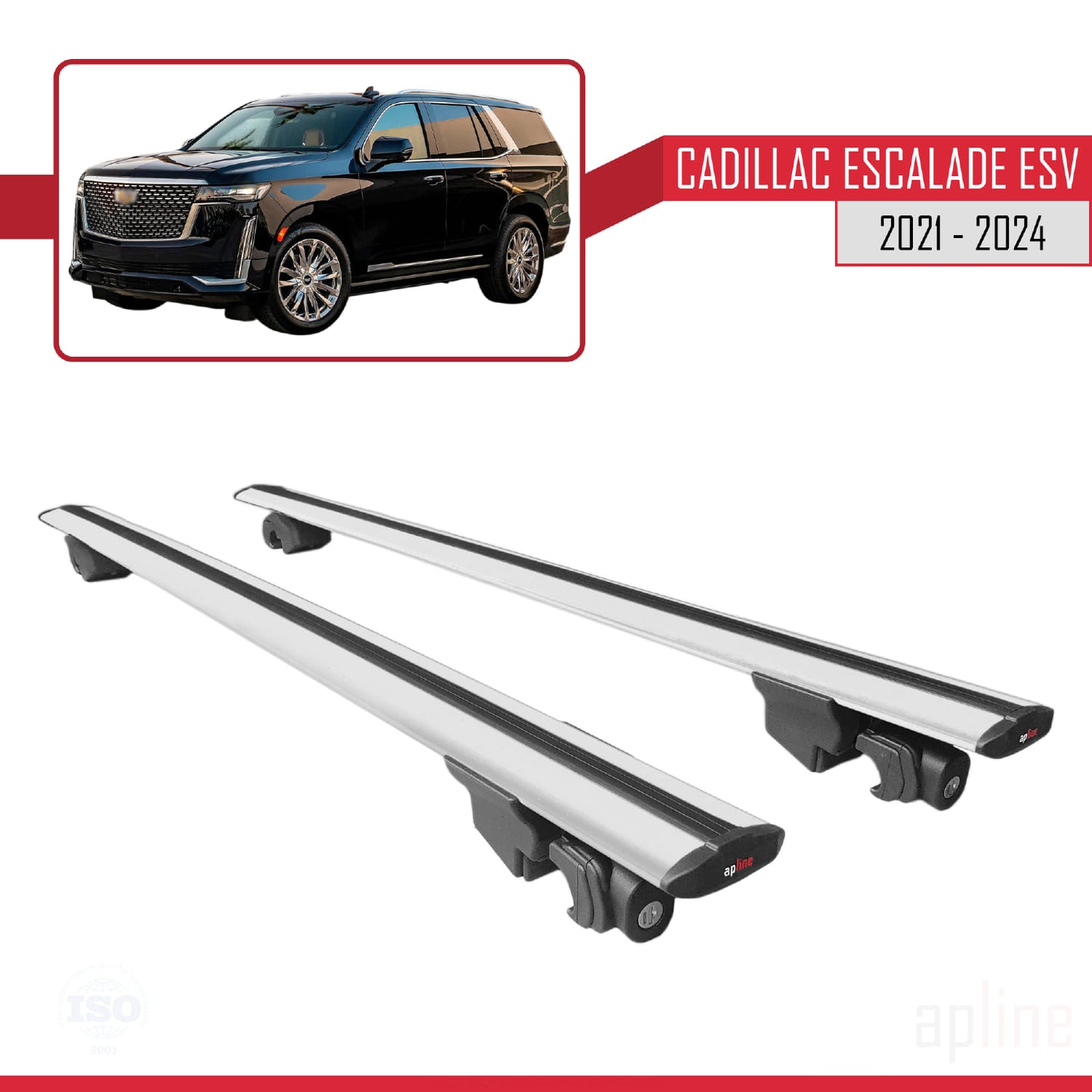 Compatible with Cadillac Escalade ESV 2021-2024 HOOK Model Car Roof Rack Cross Bar Grey Aluminium 2 Bars