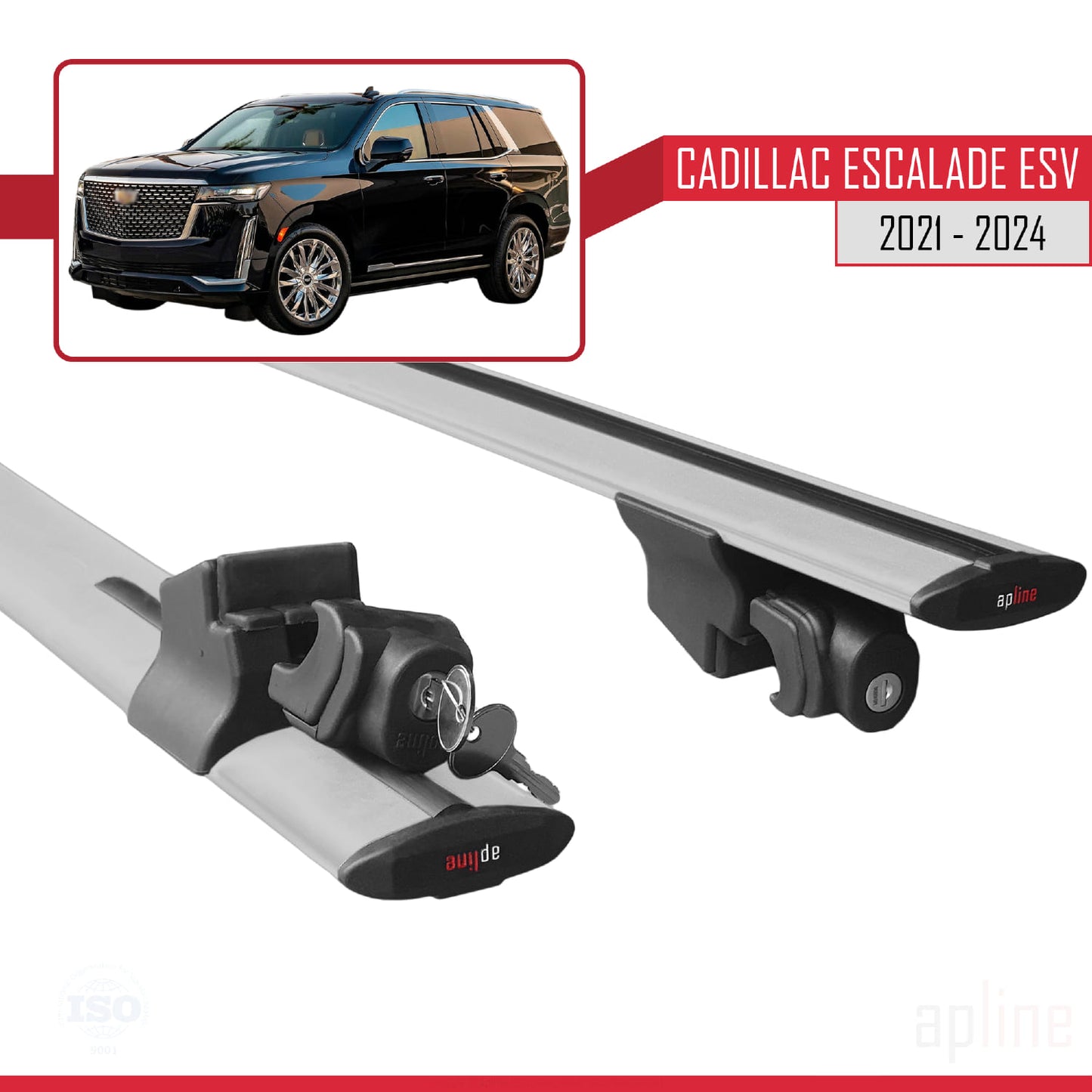 Compatible with Cadillac Escalade ESV 2021-2024 HOOK Model Car Roof Rack Cross Bar Grey Aluminium 2 Bars