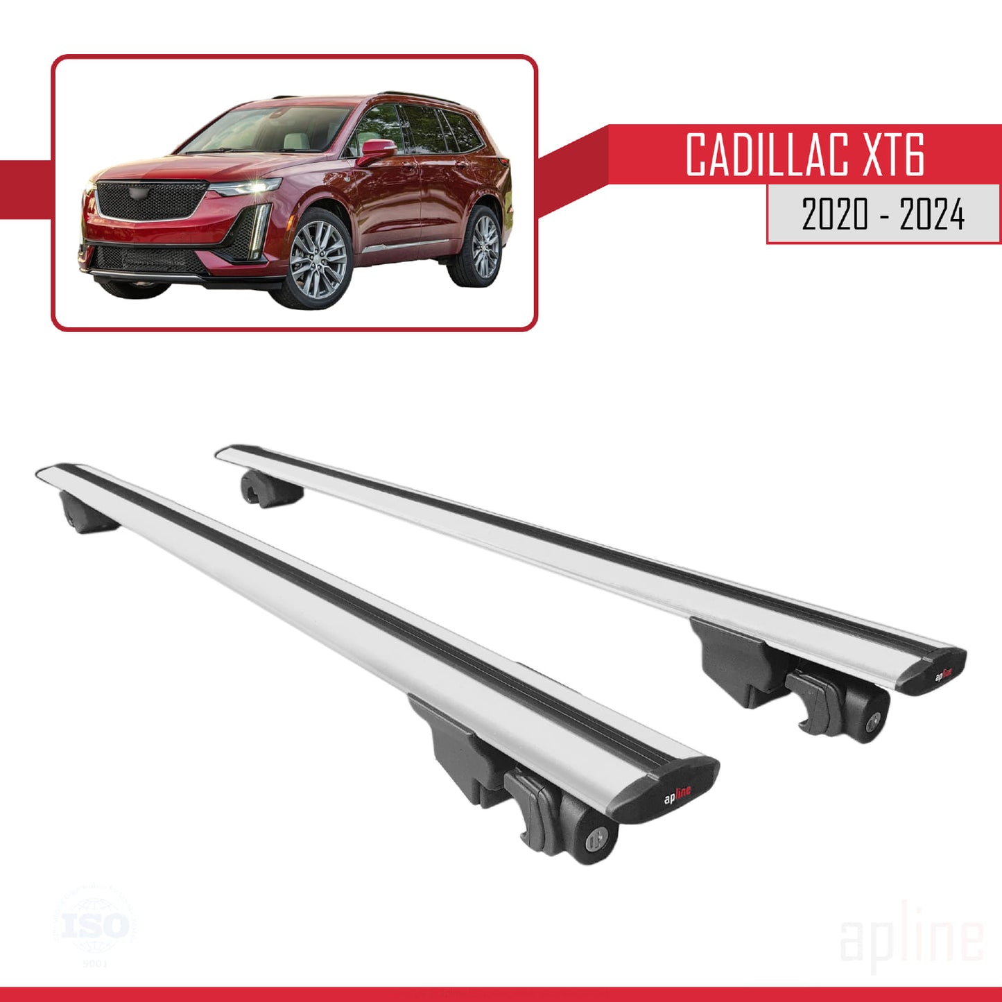 Compatible with Cadillac XT6 2020-2024 HOOK Model Car Roof Rack Cross Bar Grey Aluminium 2 Bars