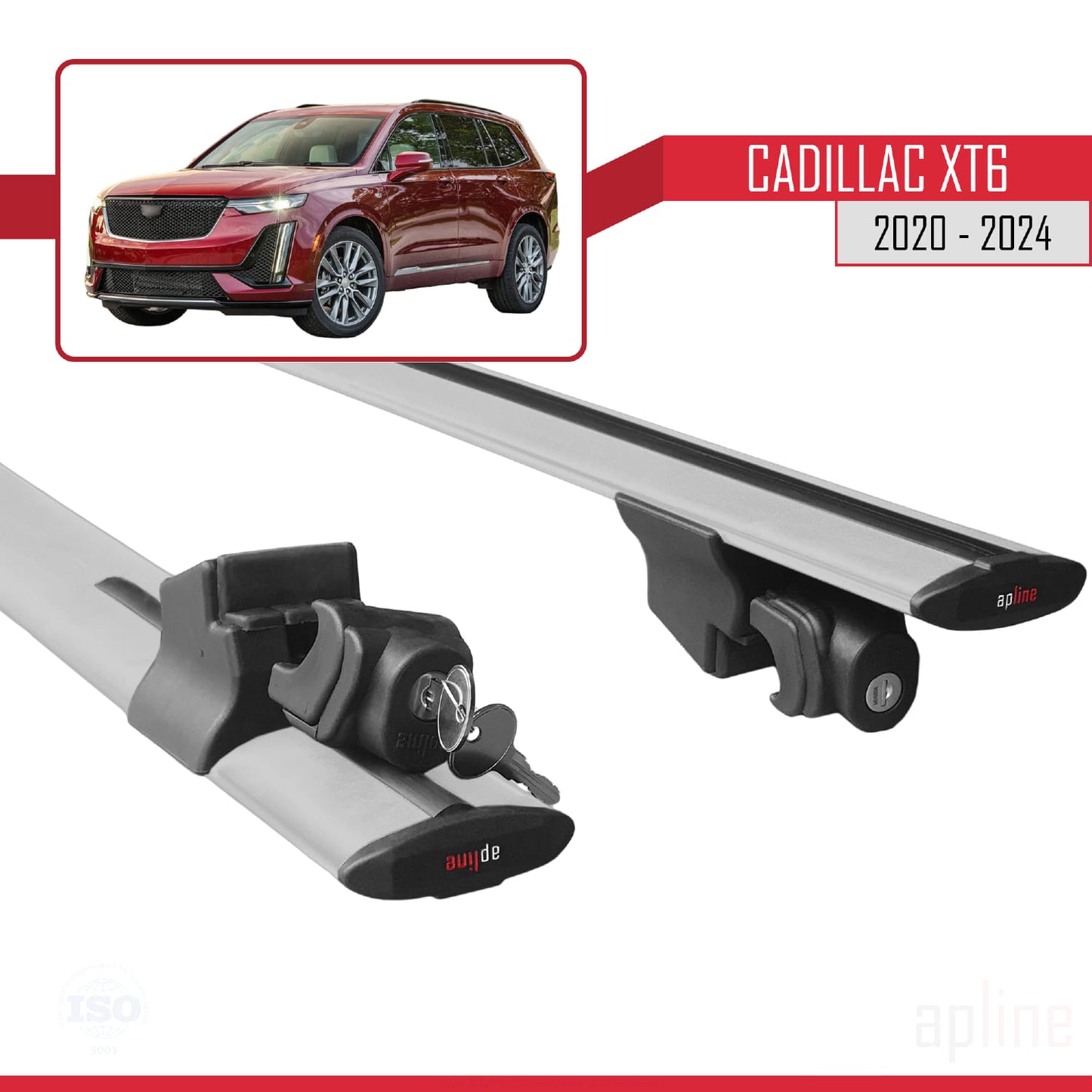 Compatible with Cadillac XT6 2020-2024 HOOK Model Car Roof Rack Cross Bar Grey Aluminium 2 Bars