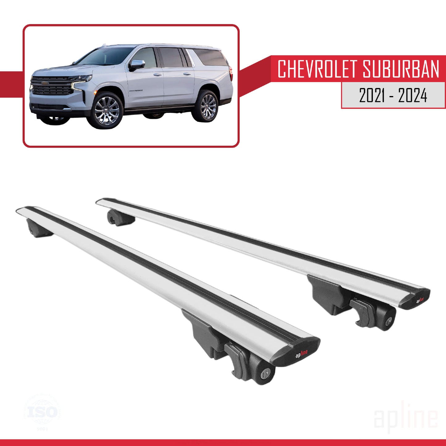 Compatible with Chevrolet Suburban 2021-2024 HOOK Model Car Roof Rack Cross Bar Grey Aluminium 2 Bars