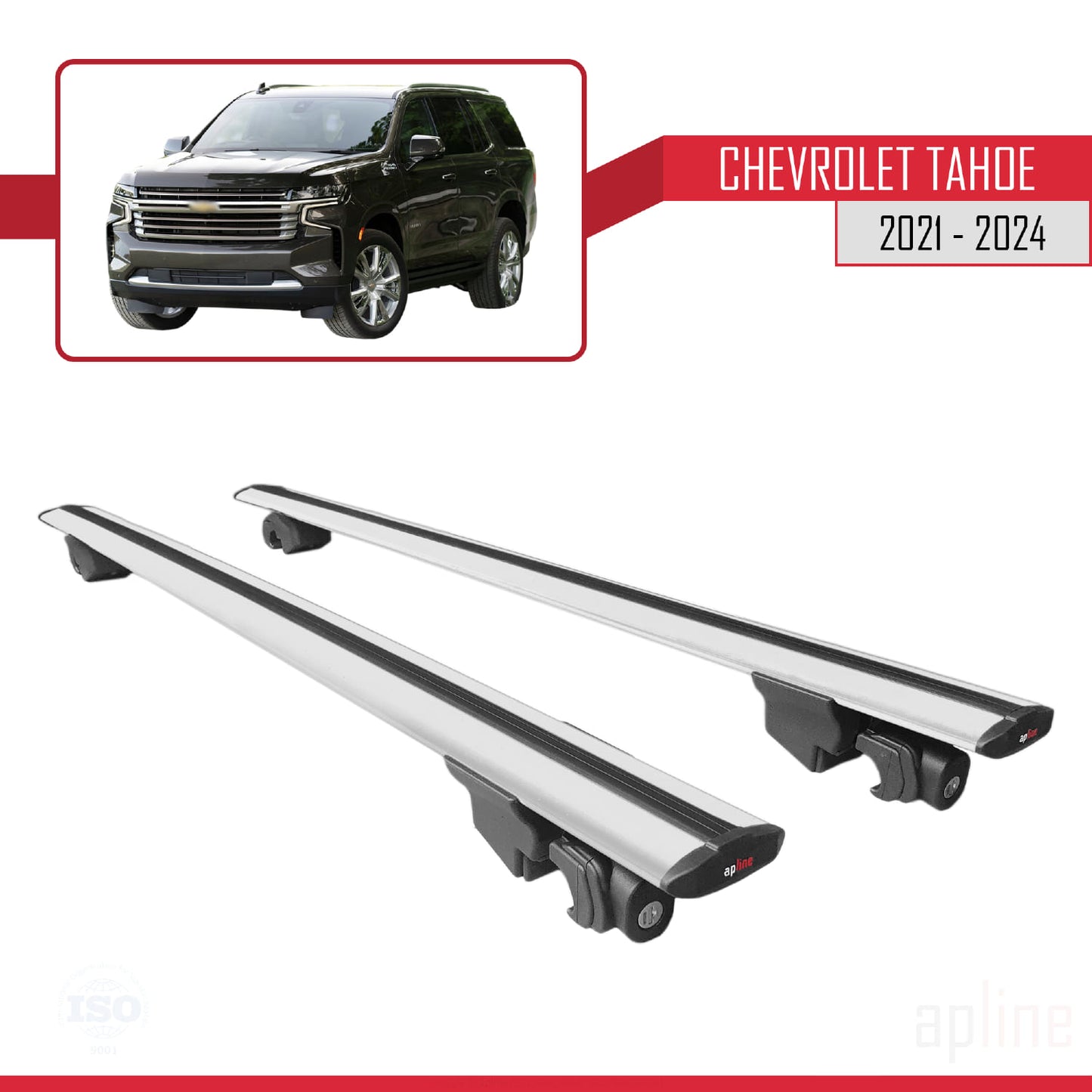 Compatible with Chevrolet Tahoe 2021-2024 HOOK Model Car Roof Rack Cross Bar Grey Aluminium 2 Bars