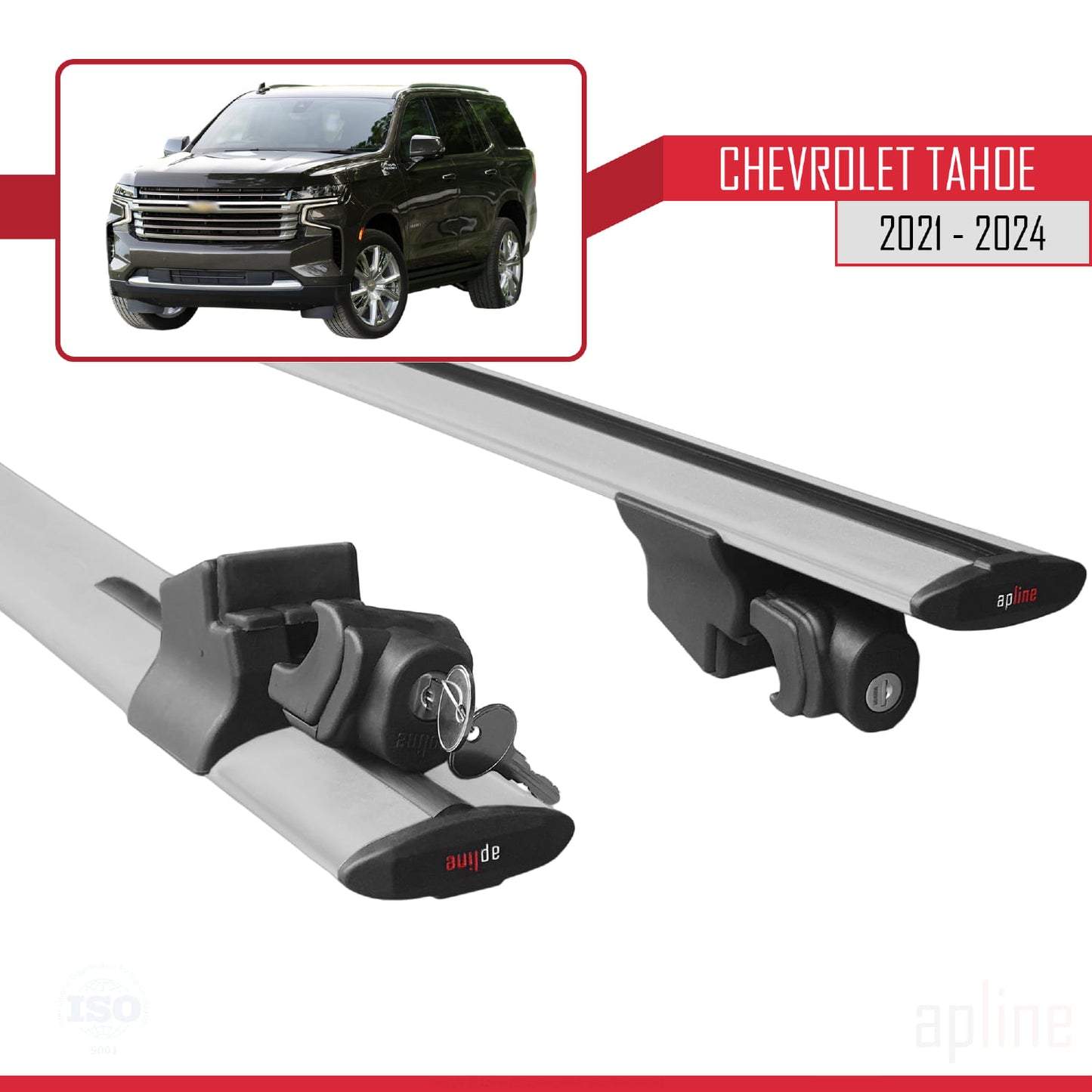 Compatible with Chevrolet Tahoe 2021-2024 HOOK Model Car Roof Rack Cross Bar Grey Aluminium 2 Bars