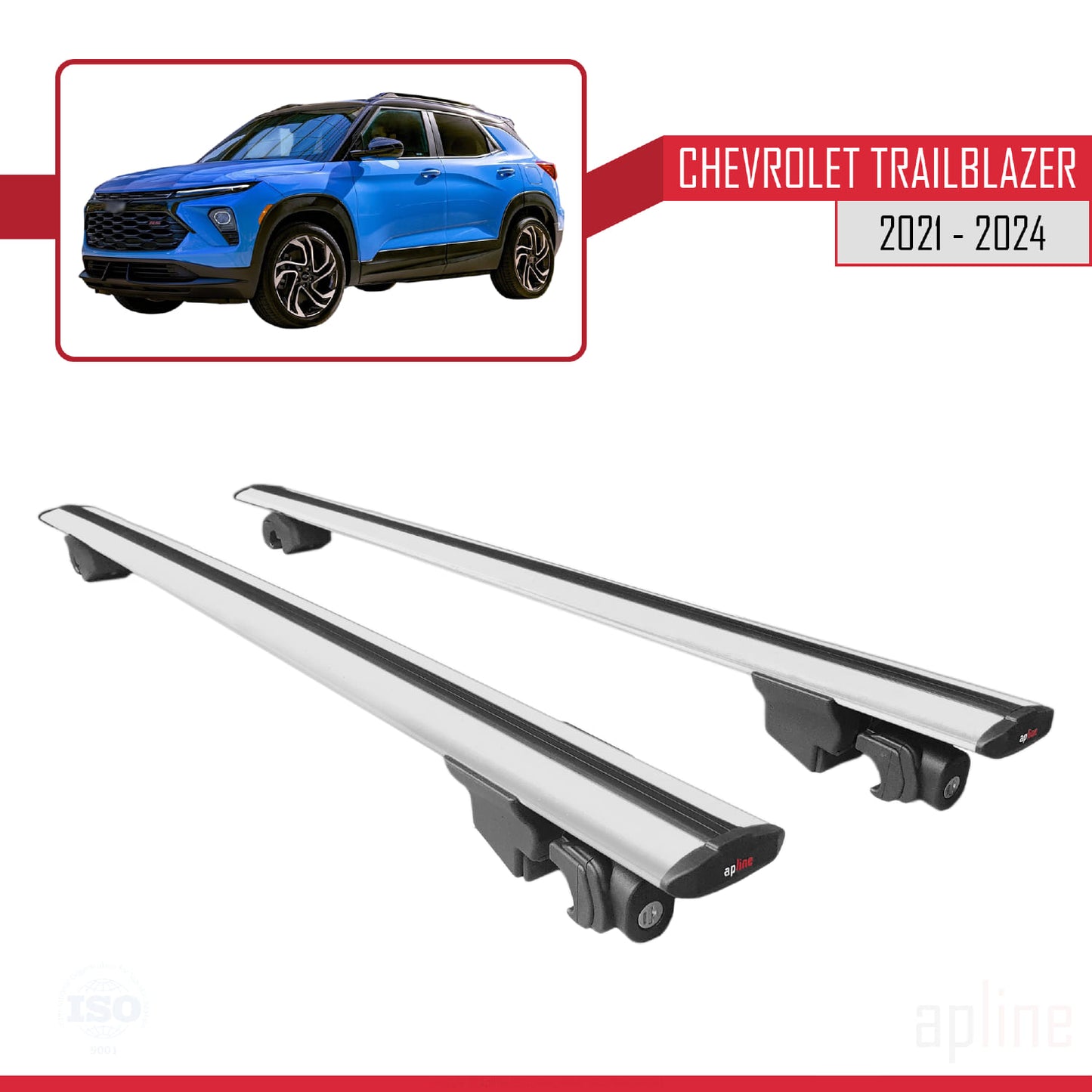 Compatible with Chevrolet Trailblazer 2021-2024 HOOK Model Car Roof Rack Cross Bar Grey Aluminium 2 Bars