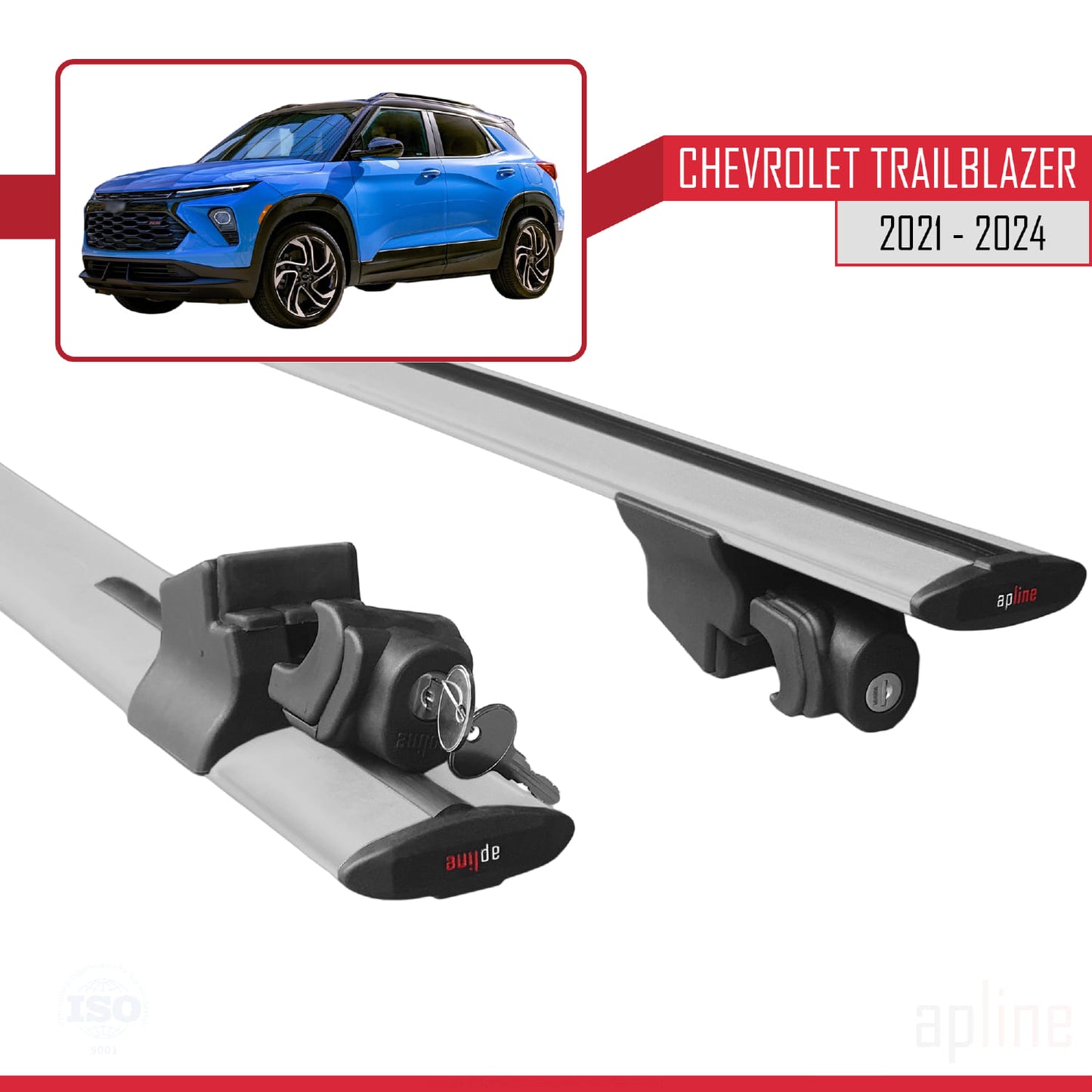 Compatible with Chevrolet Trailblazer 2021-2024 HOOK Model Car Roof Rack Cross Bar Grey Aluminium 2 Bars