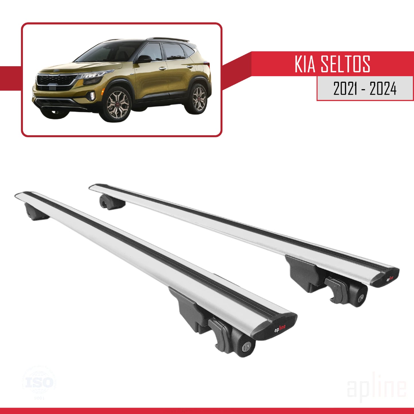 Compatible with Kia Seltos 2021-2024 HOOK Model Car Roof Rack Cross Bar Grey Aluminium 2 Bars