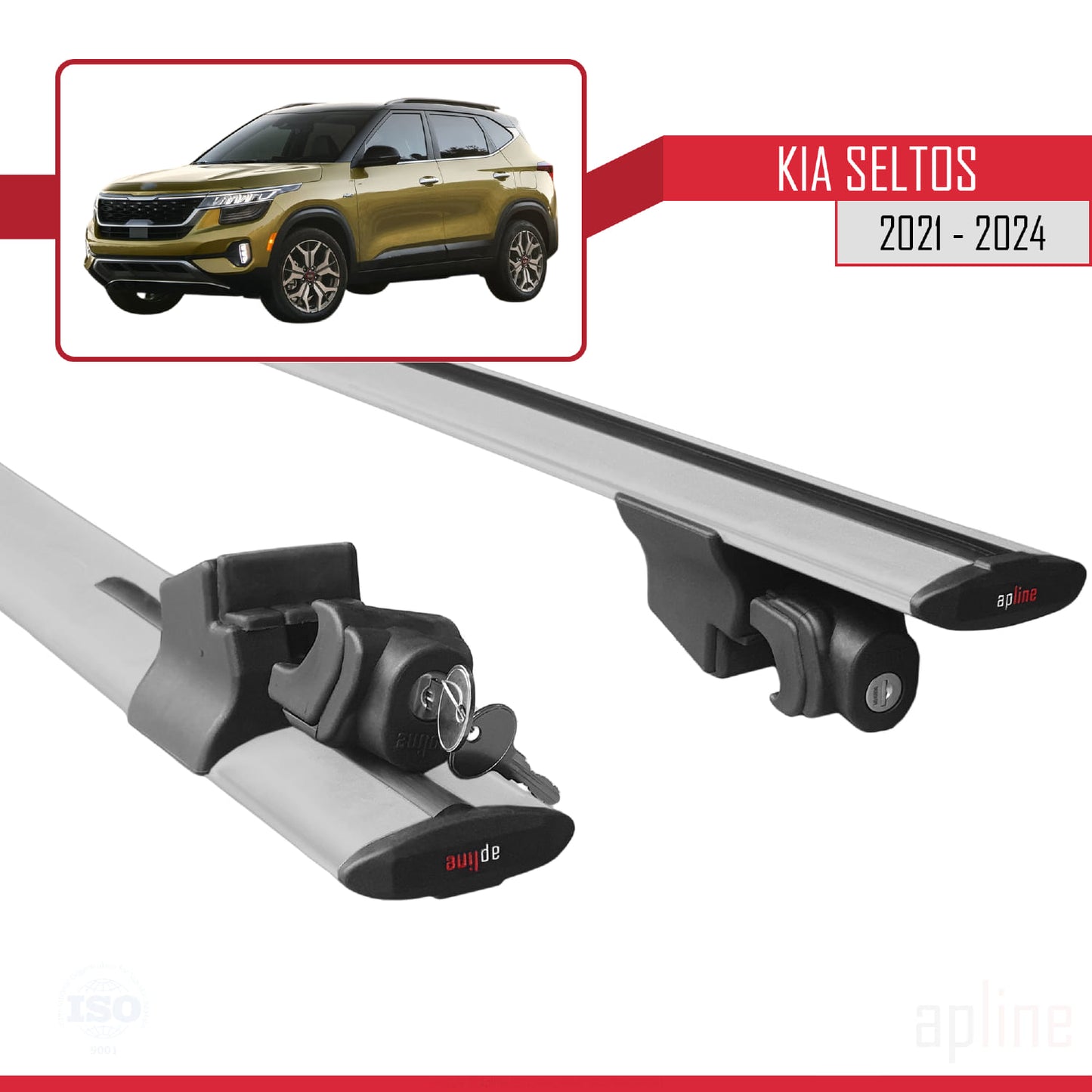 Compatible with Kia Seltos 2021-2024 HOOK Model Car Roof Rack Cross Bar Grey Aluminium 2 Bars