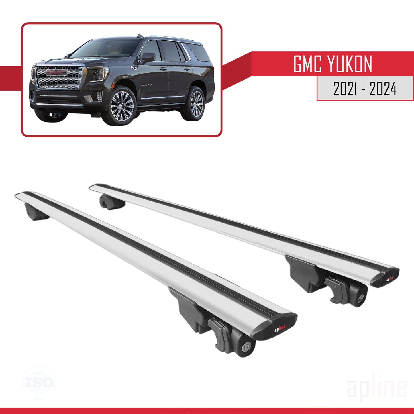 Compatible with GMC Yukon 2021-2024 HOOK Model Car Roof Rack Cross Bar Grey Aluminium 2 Bars