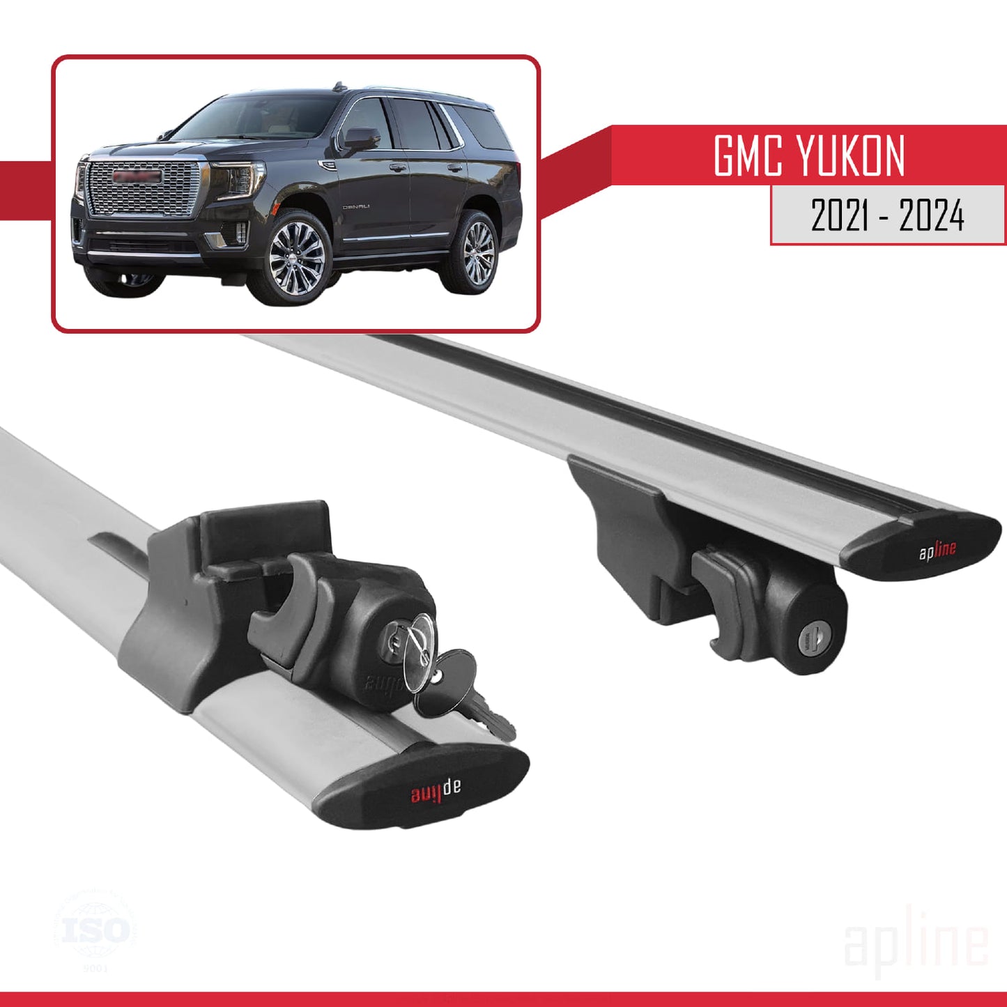 Compatible with GMC Yukon 2021-2024 HOOK Model Car Roof Rack Cross Bar Grey Aluminium 2 Bars