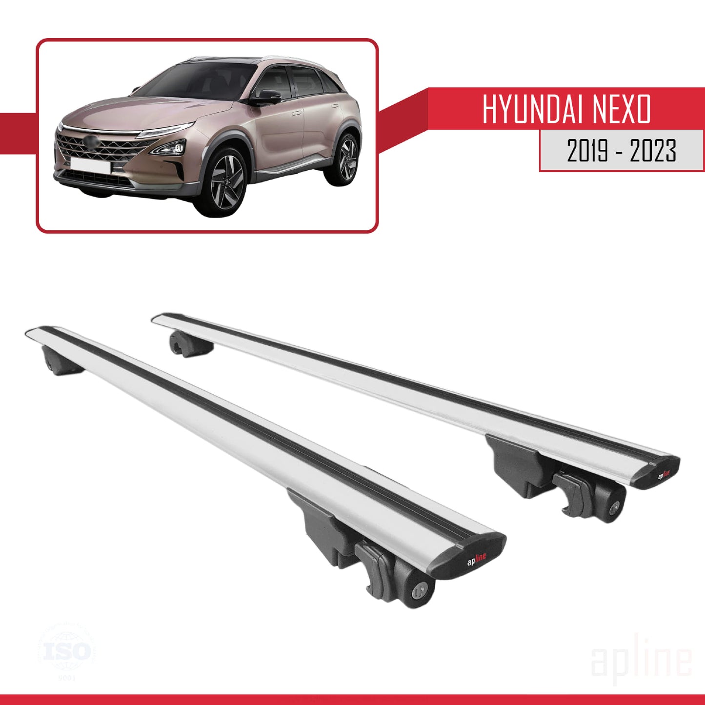 Compatible with Hyundai Nexo 2019-2023 HOOK Model Car Roof Rack Cross Bar Grey Aluminium 2 Bars