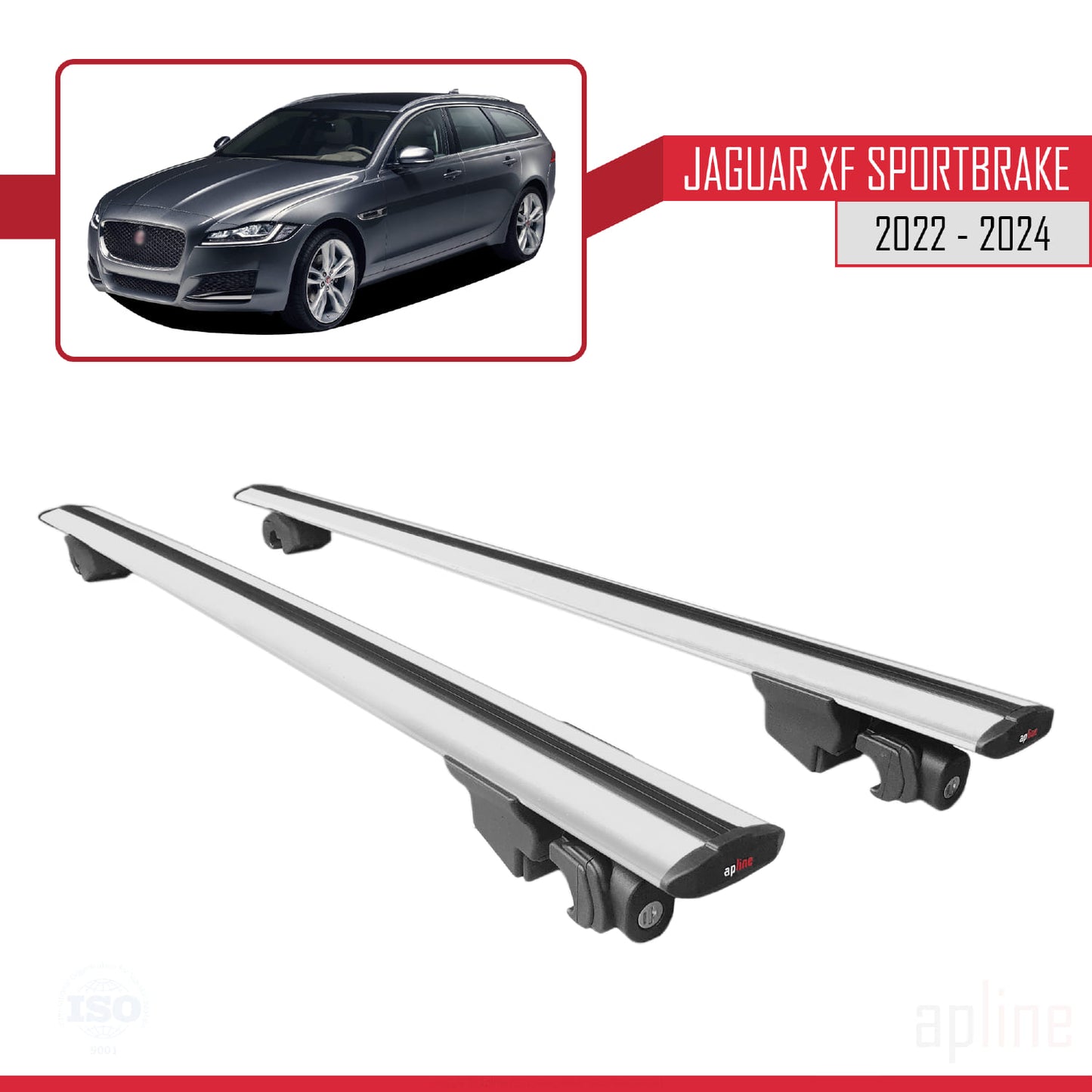 Compatible with Jaguar XF S 2018-2024 HOOK Model Car Roof Rack Cross Bar Grey Aluminium 2 Bars