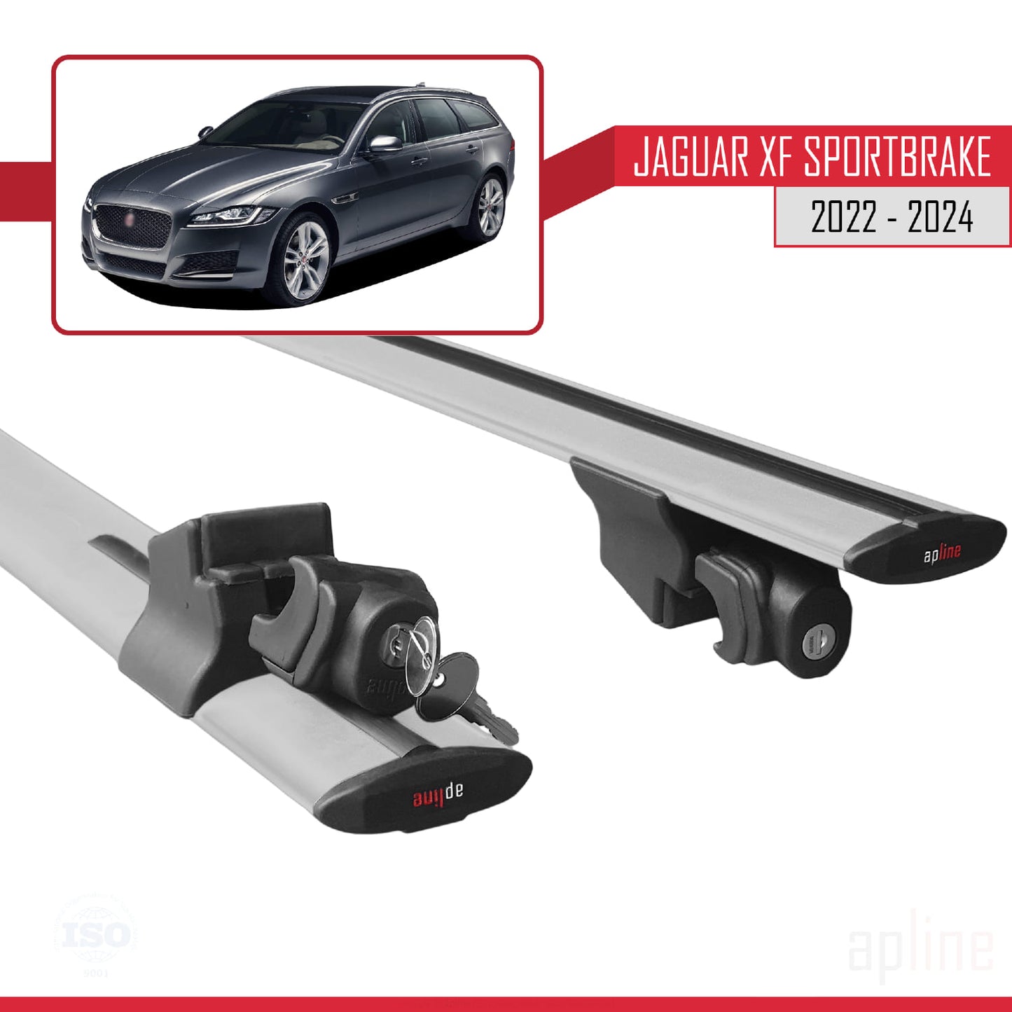 Compatible with Jaguar XF S 2018-2024 HOOK Model Car Roof Rack Cross Bar Grey Aluminium 2 Bars