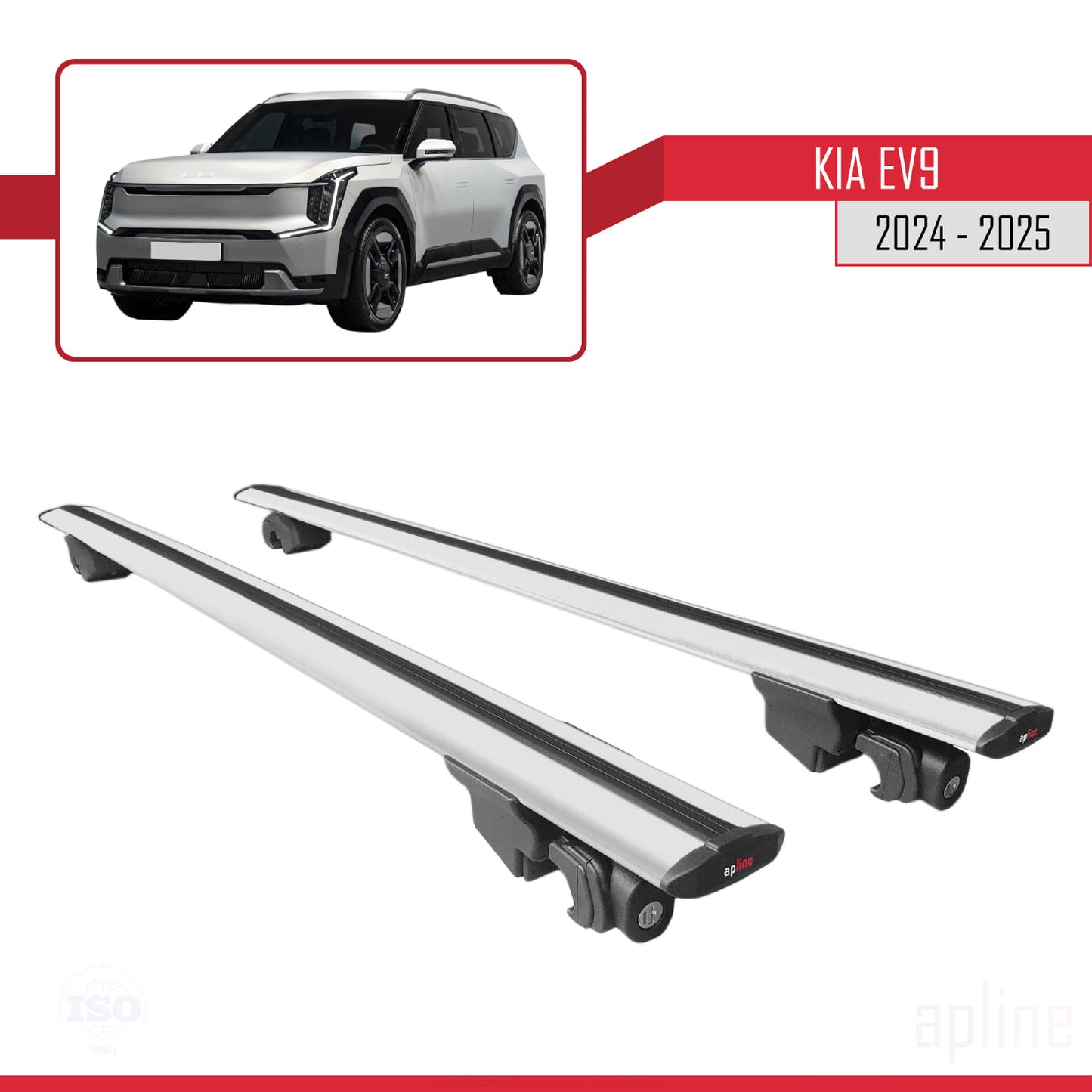 Compatible with Kia EV9 2024-2025 HOOK Model Car Roof Rack Cross Bar Grey Aluminium 2 Bars